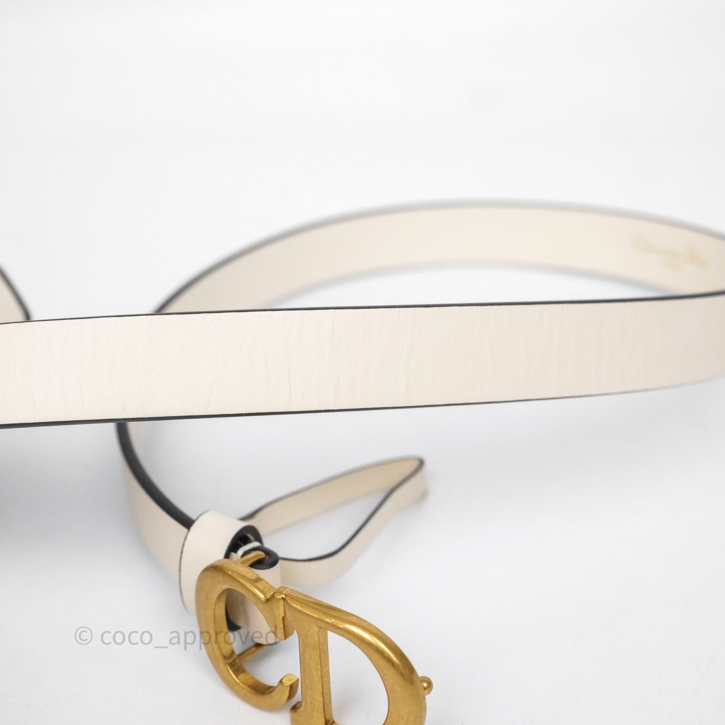 Christian Dior Saddle Belt Ivory White Calfskin Gold Hardware 20mm Size 70