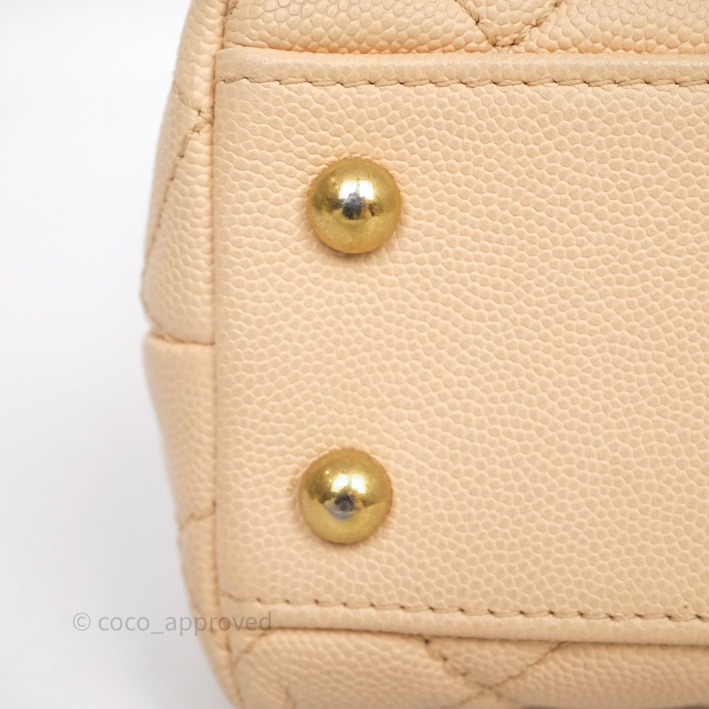 Chanel Small Coco Handle Quilted Beige Caviar Aged Gold Hardware