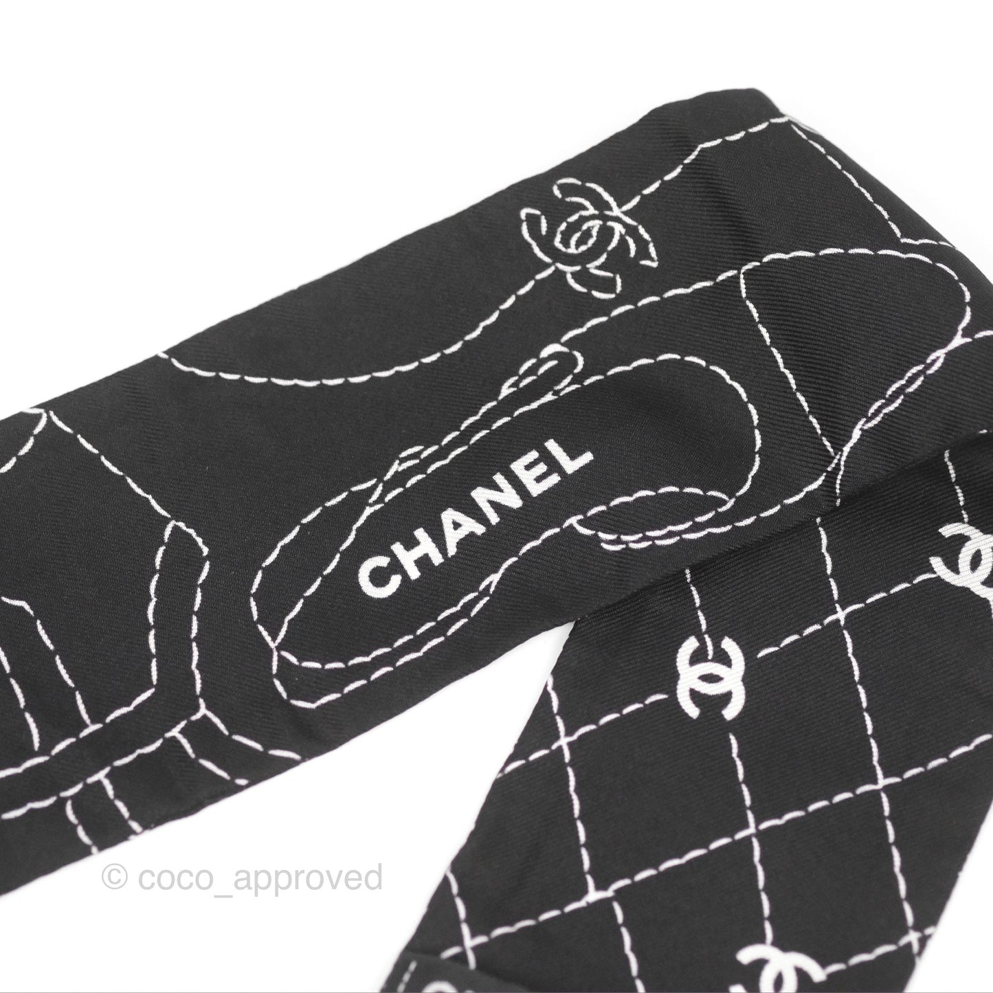 Chanel Silk Twilly in Black / White / Pink