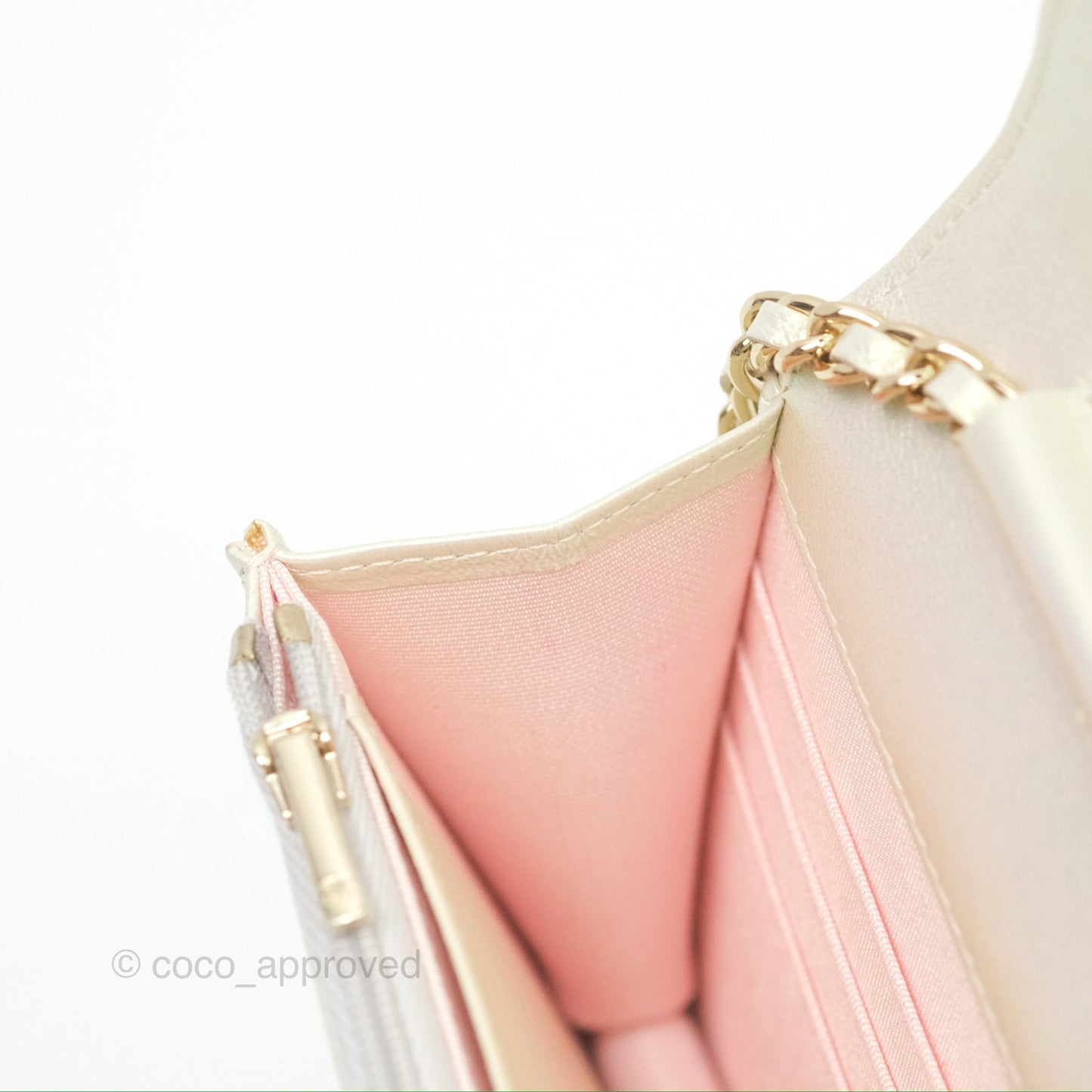 Chanel Quilted Wallet on Chain WOC Iridescent Ivory Gold Hardware 20A