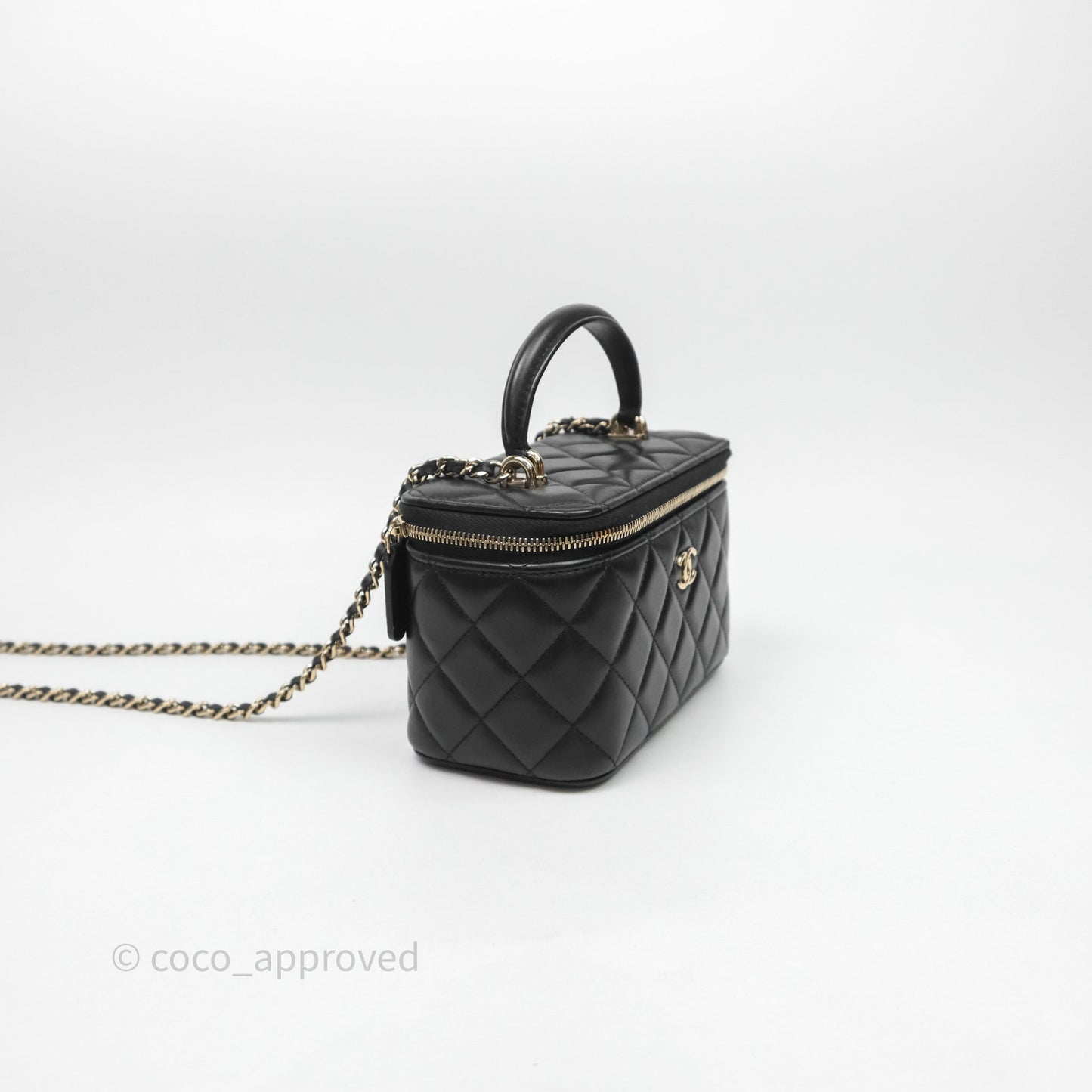 Chanel Vanity Rectangular Top Handle Black Lambskin Light Gold Hardware