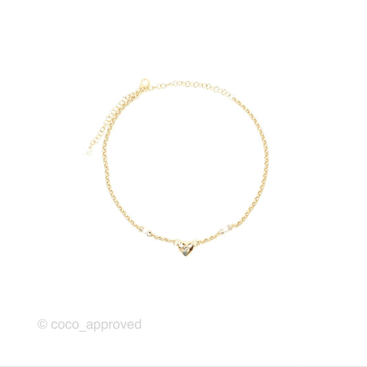 Chanel Crystal Pearl Heart CC Necklace Gold Tone 24P