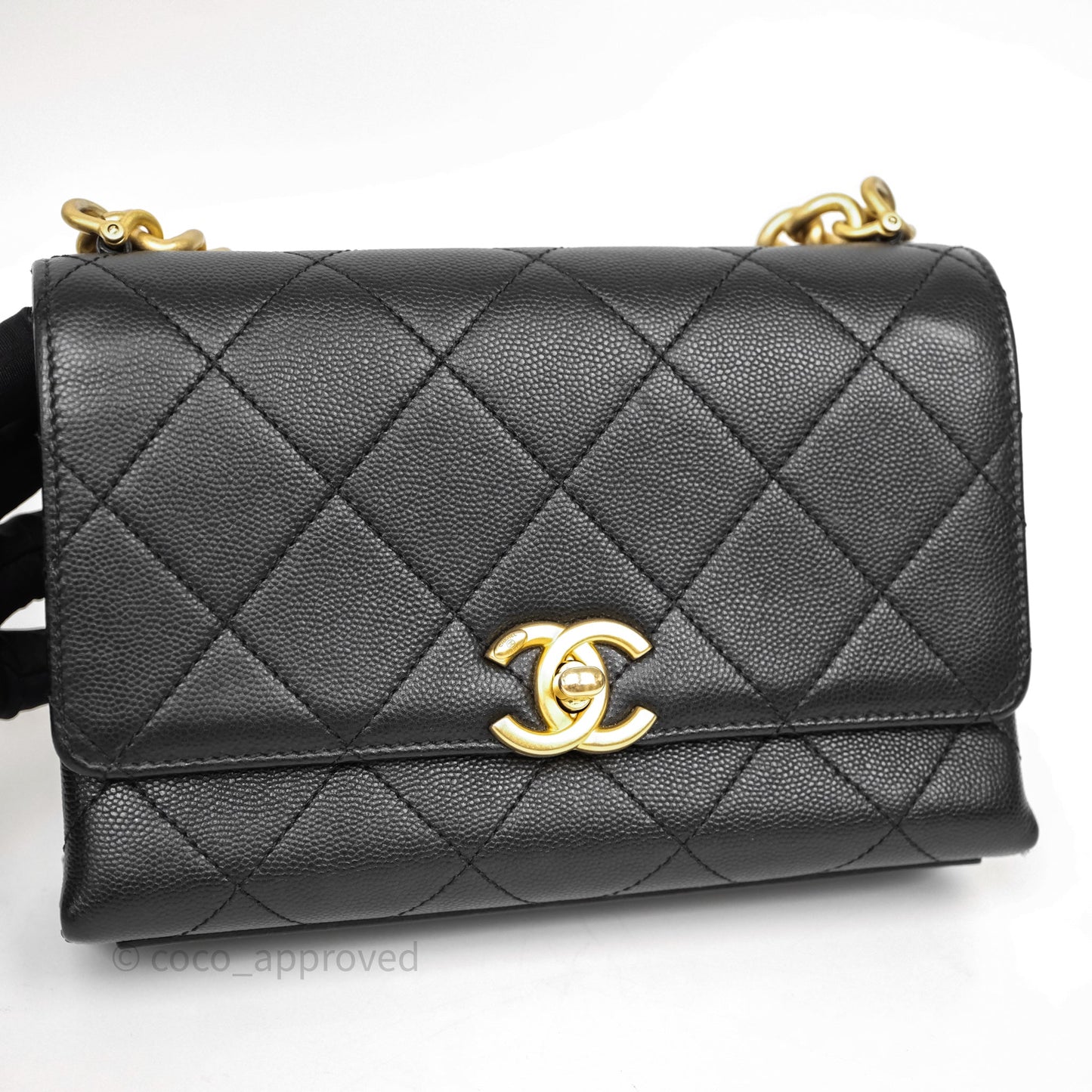 Chanel Mini Bracelet On Chain Flap Bag Flat Quilted Black Caviar Aged Gold Hardware