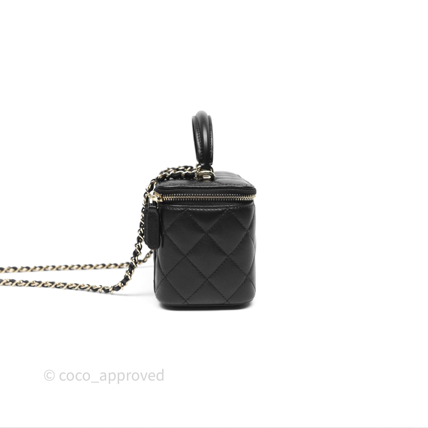 Chanel Vanity Rectangular Top Handle Black Lambskin Gold Hardware