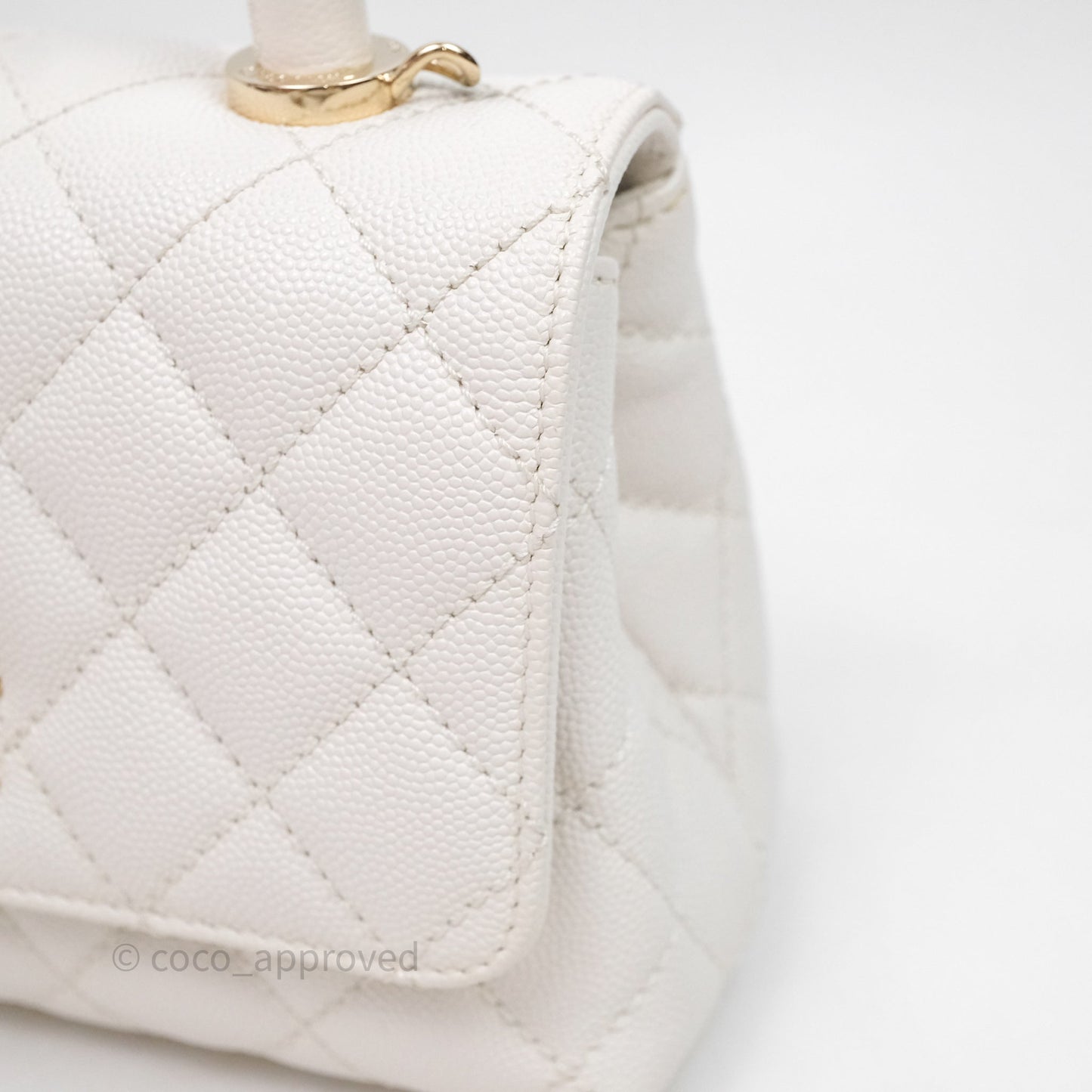 Chanel Mini Coco Handle Quilted White Caviar Gold Hardware