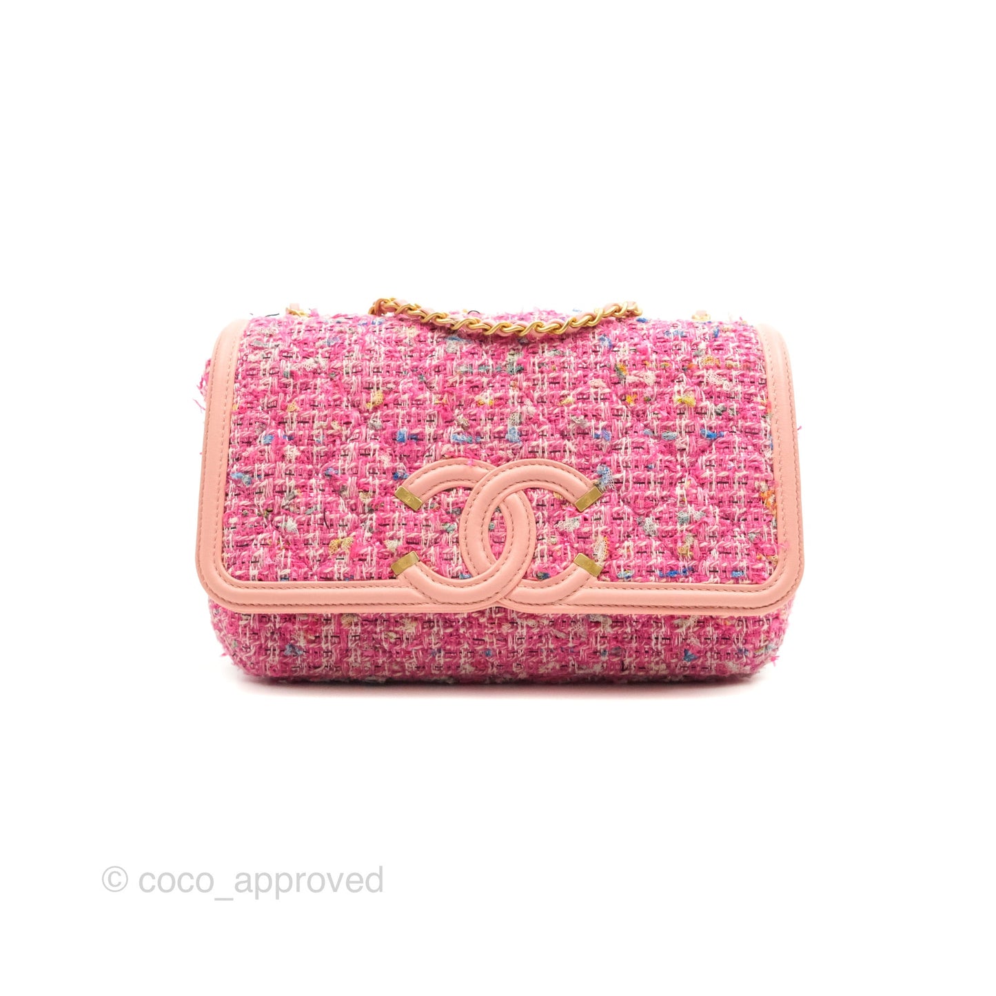 Chanel Quilted Small CC Filigree Flap Pink Tweed