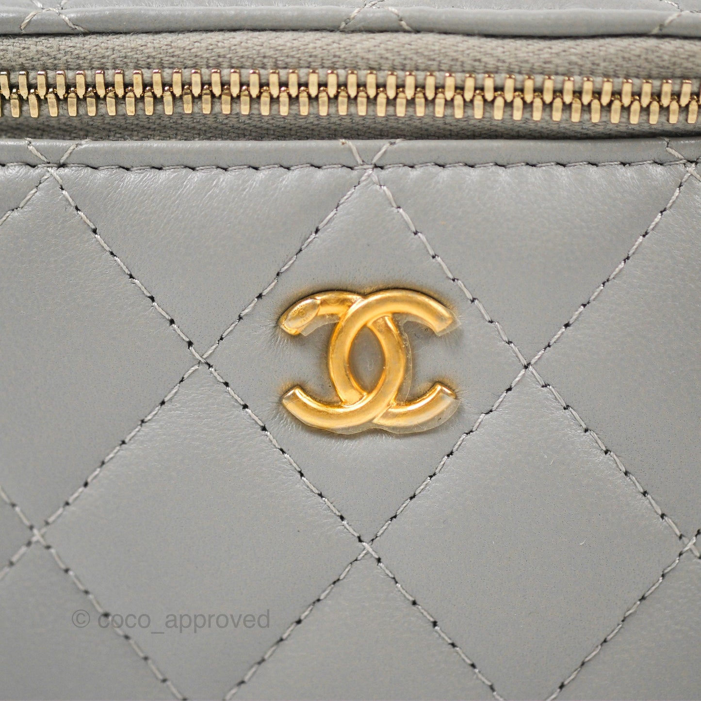 Chanel Classic Pearl Crush Mini Vanity With Chain Grey Lambskin Aged Gold Hardware