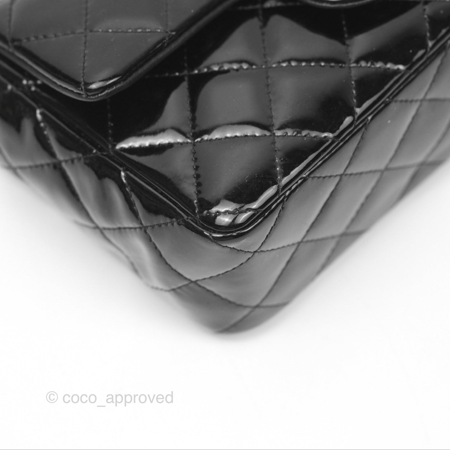 Chanel Quilted Mini Rectangular Flap Black Patent Silver Hardware