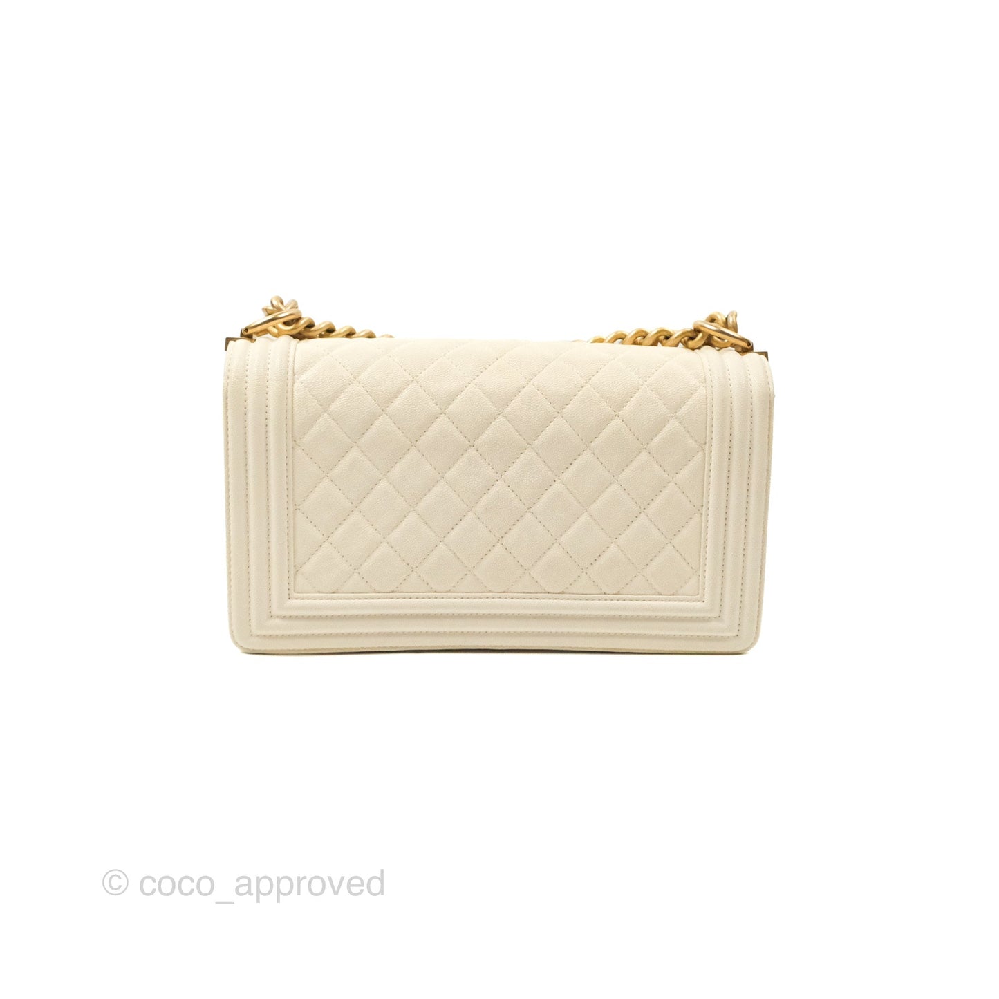 Chanel Medium Boy Quilted Ivory Caviar Aged Gold Hardware