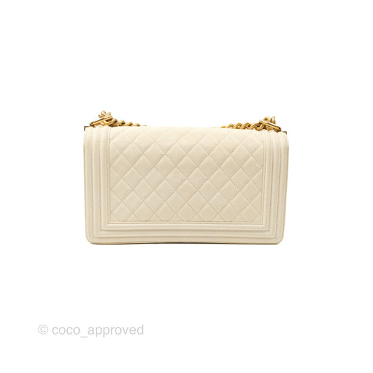 Chanel Medium Boy Quilted Ivory Caviar Aged Gold Hardware