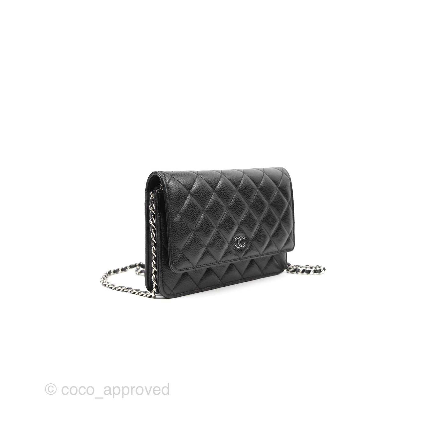 Chanel Quilted Classic Wallet On Chain WOC Black Caviar Silver Hardware
