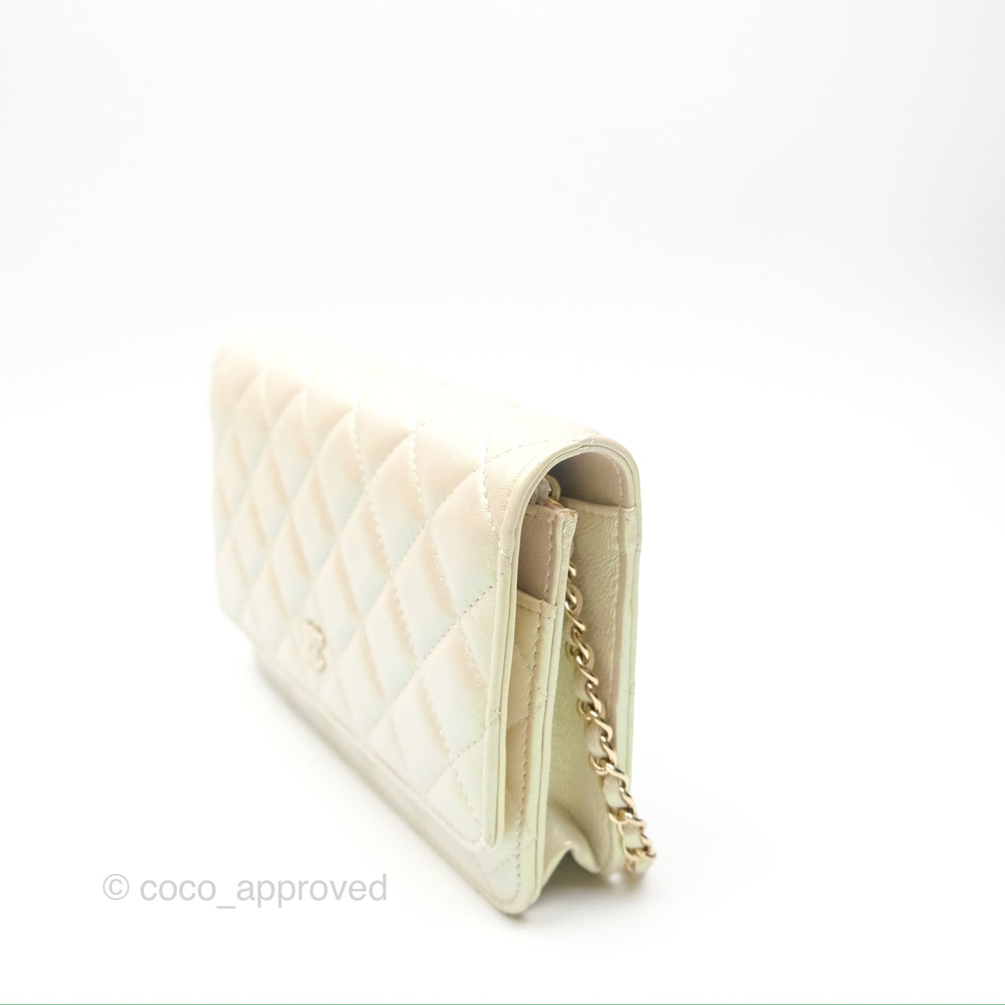 Chanel Quilted Wallet on Chain WOC Iridescent Ivory Gold Hardware 20A