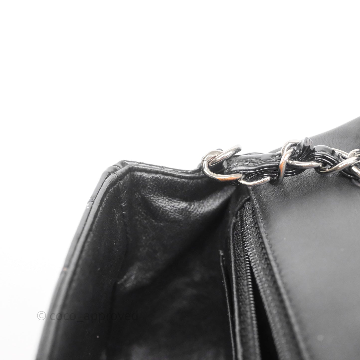 Chanel Quilted Mini Rectangular Flap Black Patent Silver Hardware