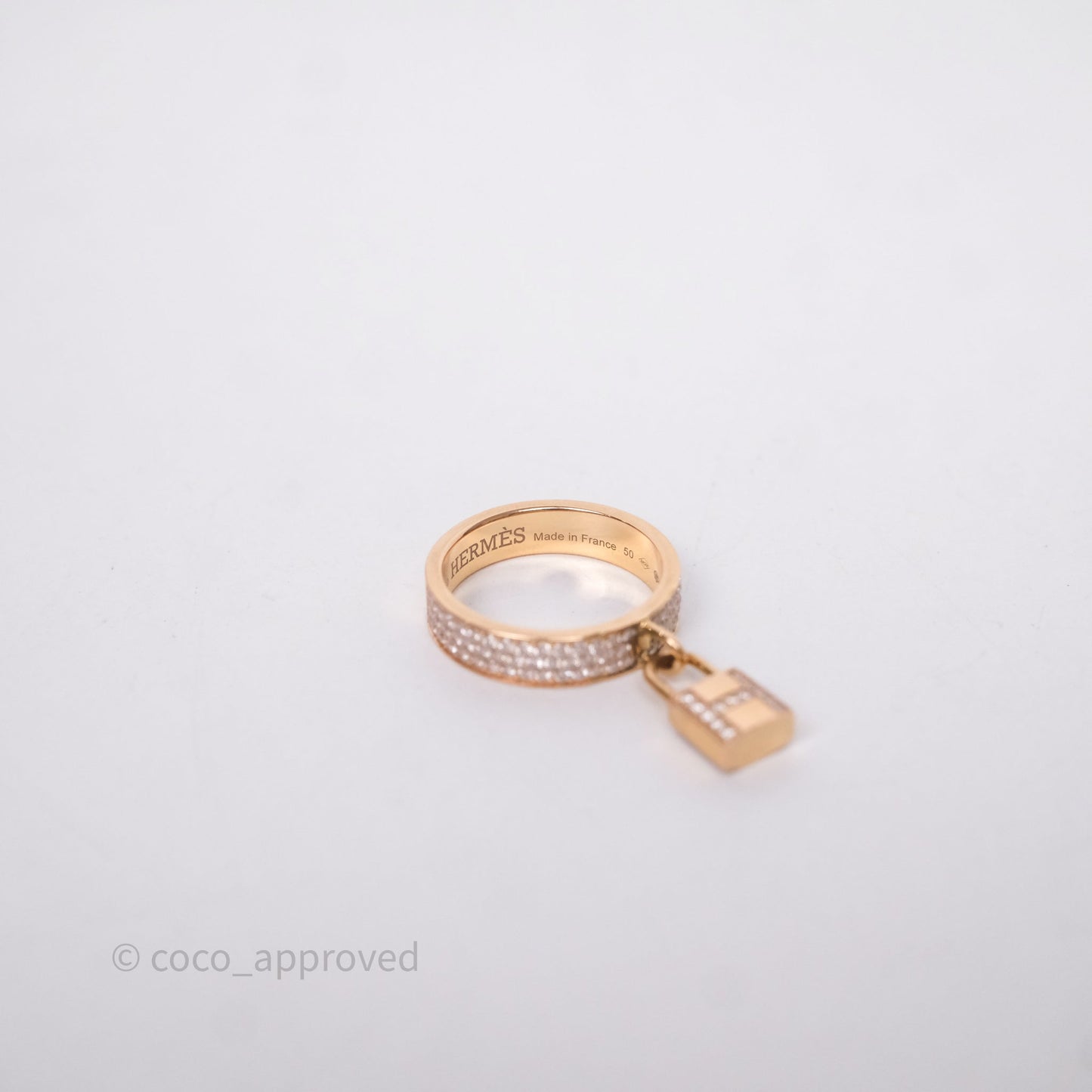 Hermès Kelly Cadenas Ring Rose Gold Diamonds Size 50