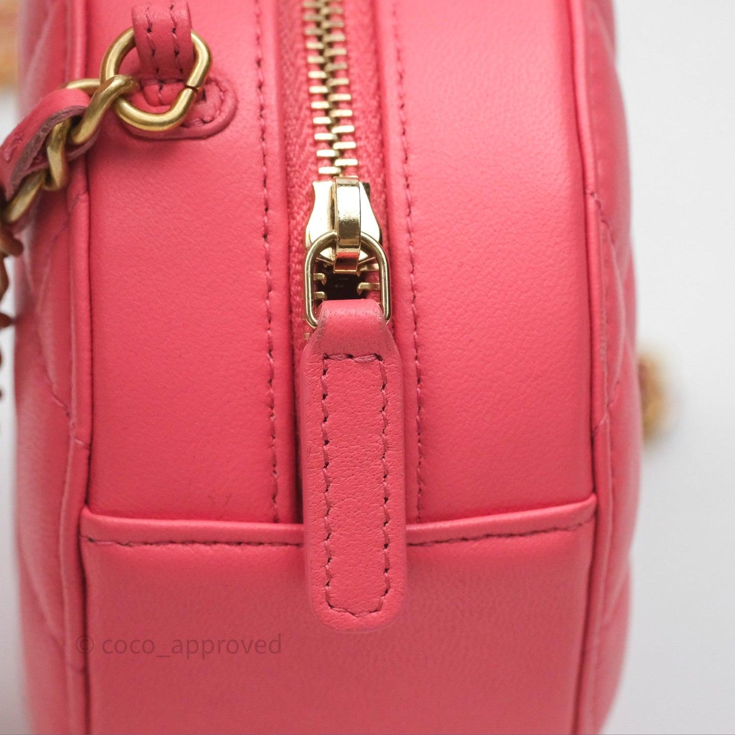Chanel Quilted Pearl Crush Round Clutch With Chain Pink Lambskin Aged Gold Hardware