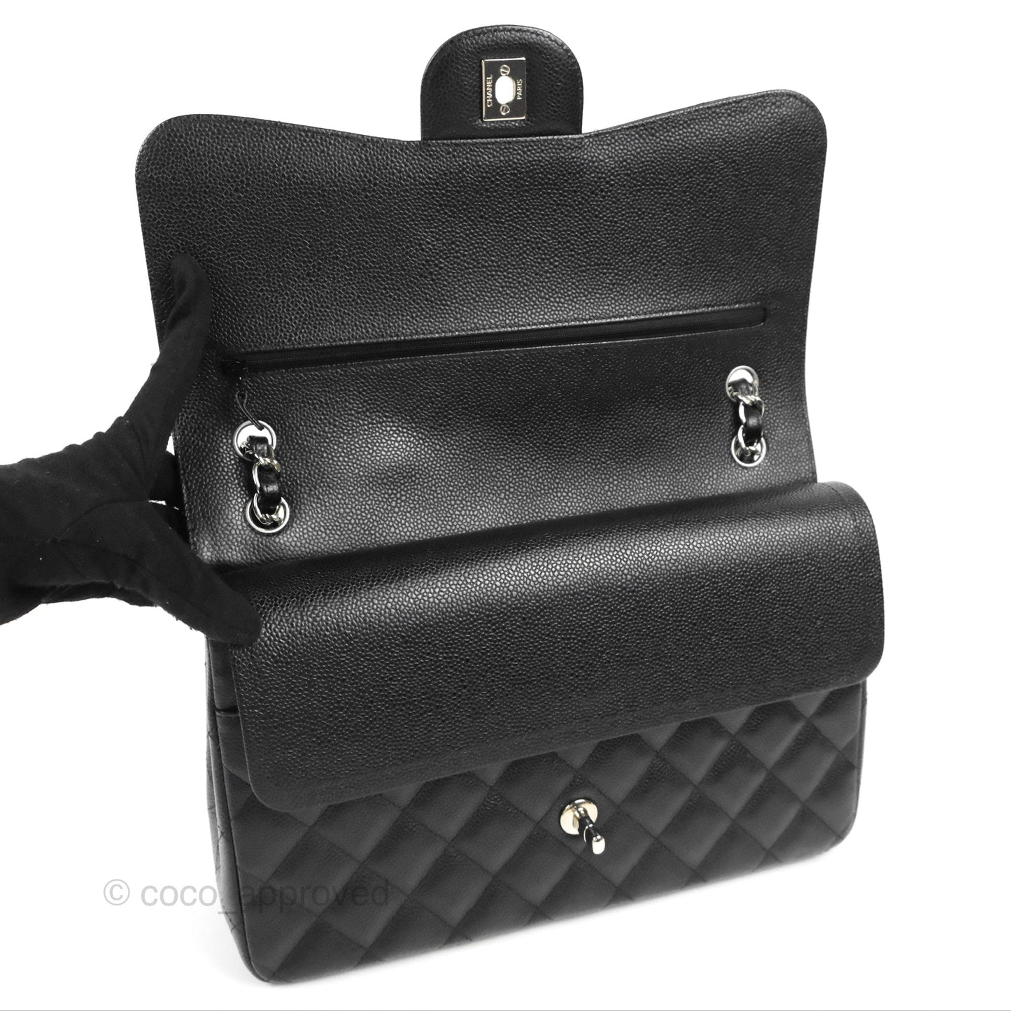 Chanel Jumbo Double Flap Black Caviar Silver Hardware⁣⁣
