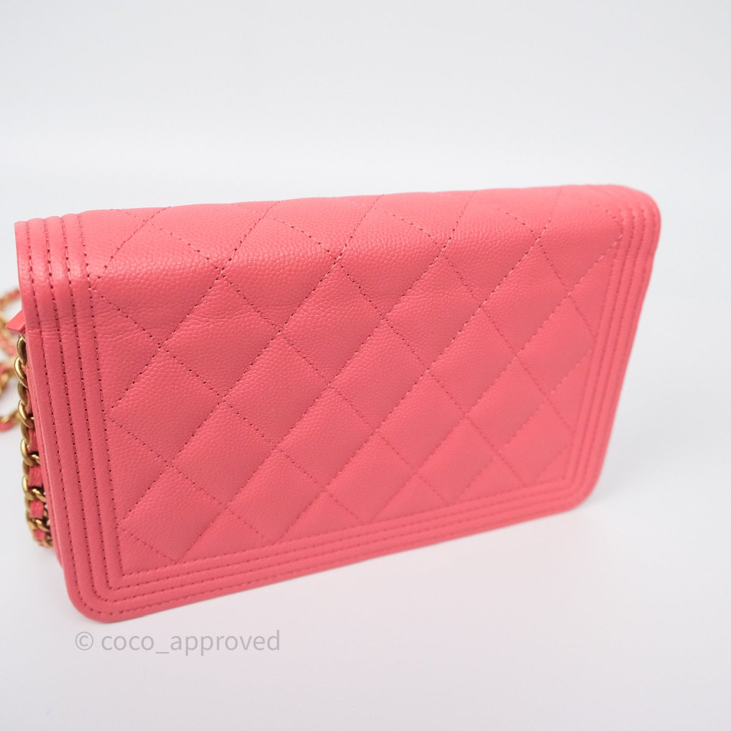 Chanel Boy Wallet on Chain WOC Quilted Dark Pink Caviar Aged Gold Hardware