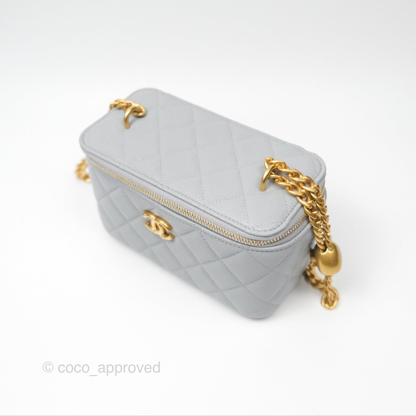 Chanel Vanity with Heart Adjustable Chain Grey Caviar Aged Gold Hardware