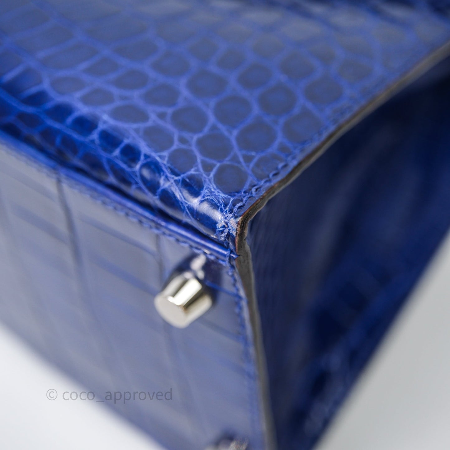 Hermès Kelly 28 Blue Croc Palladium Hardware