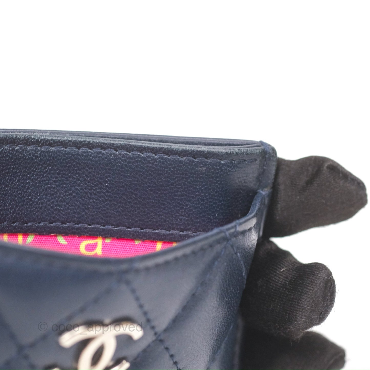 Chanel Quilted Classic Flat Card Holder Navy Sliver Hardware