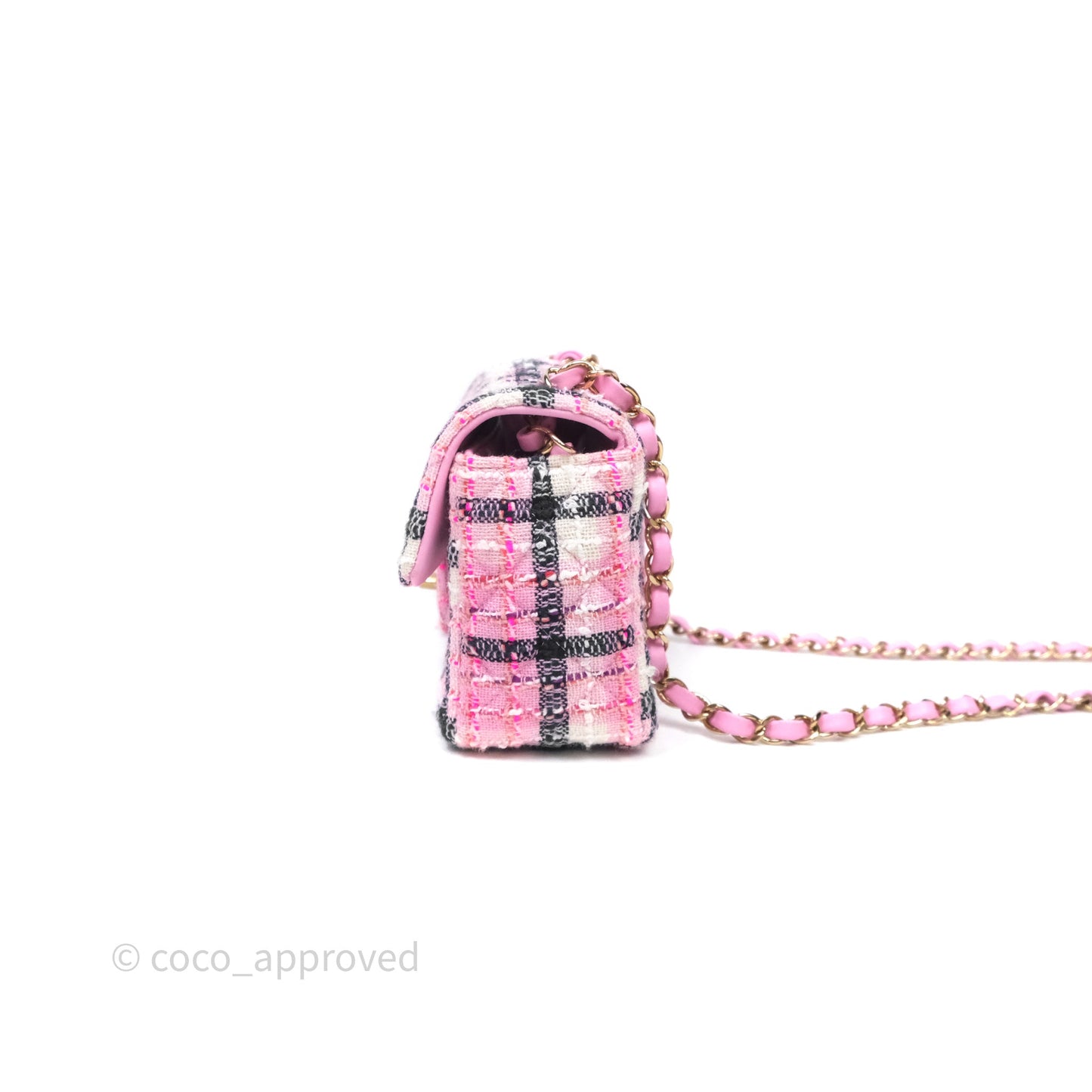 Chanel Quilted Mini Rectangular Flap Pink Tweed Gold Hardware