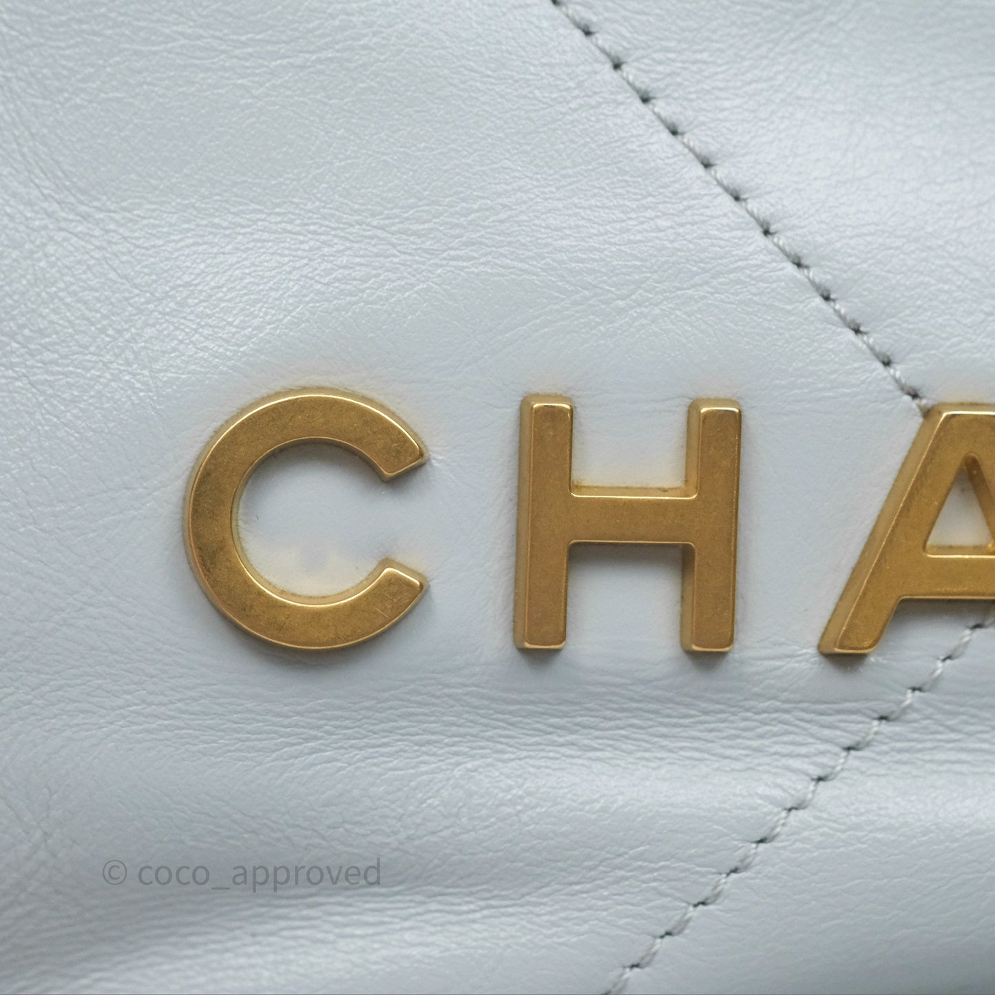 Chanel 22 Mini Bag Blue Grey Shiny Crumpled Calfskin Aged Gold Hardware