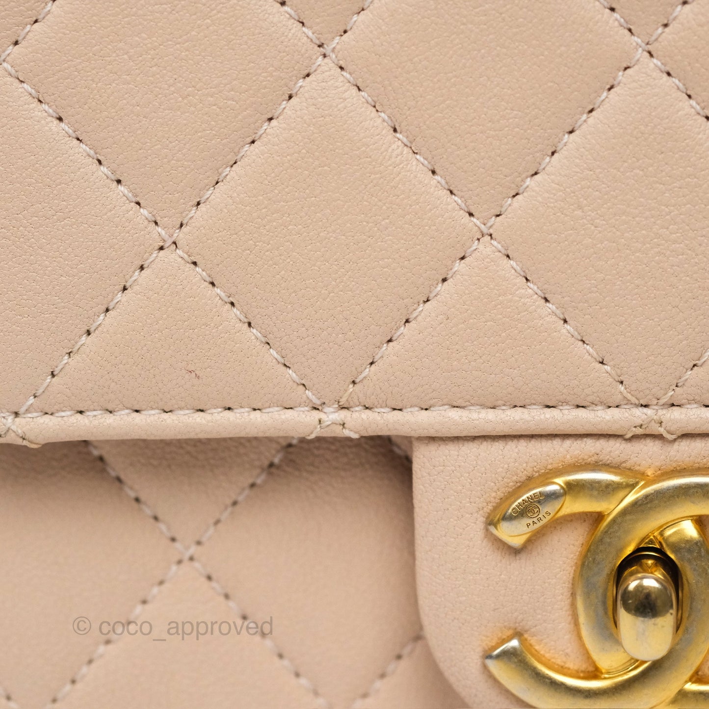 Chanel Quilted Chic Pearls Flap Beige Pink Goatskin Aged Gold Hardware