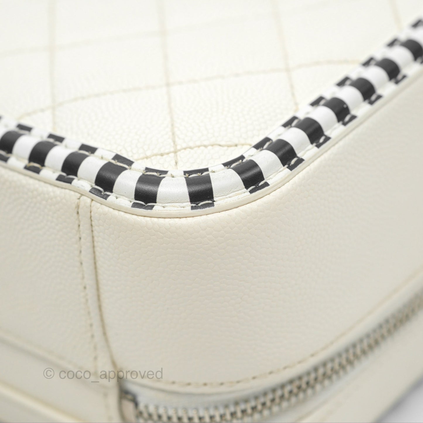 Chanel Quilted Medium CC Filigree Vanity Case White Black Stripe Caviar Silver Hardware