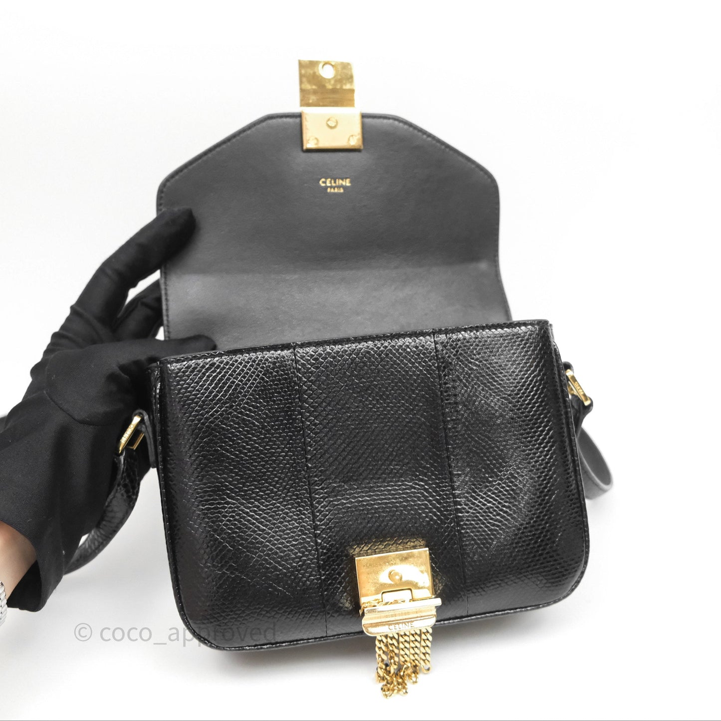Celine Lizard Small Pampille C Bag Black Gold Hardware