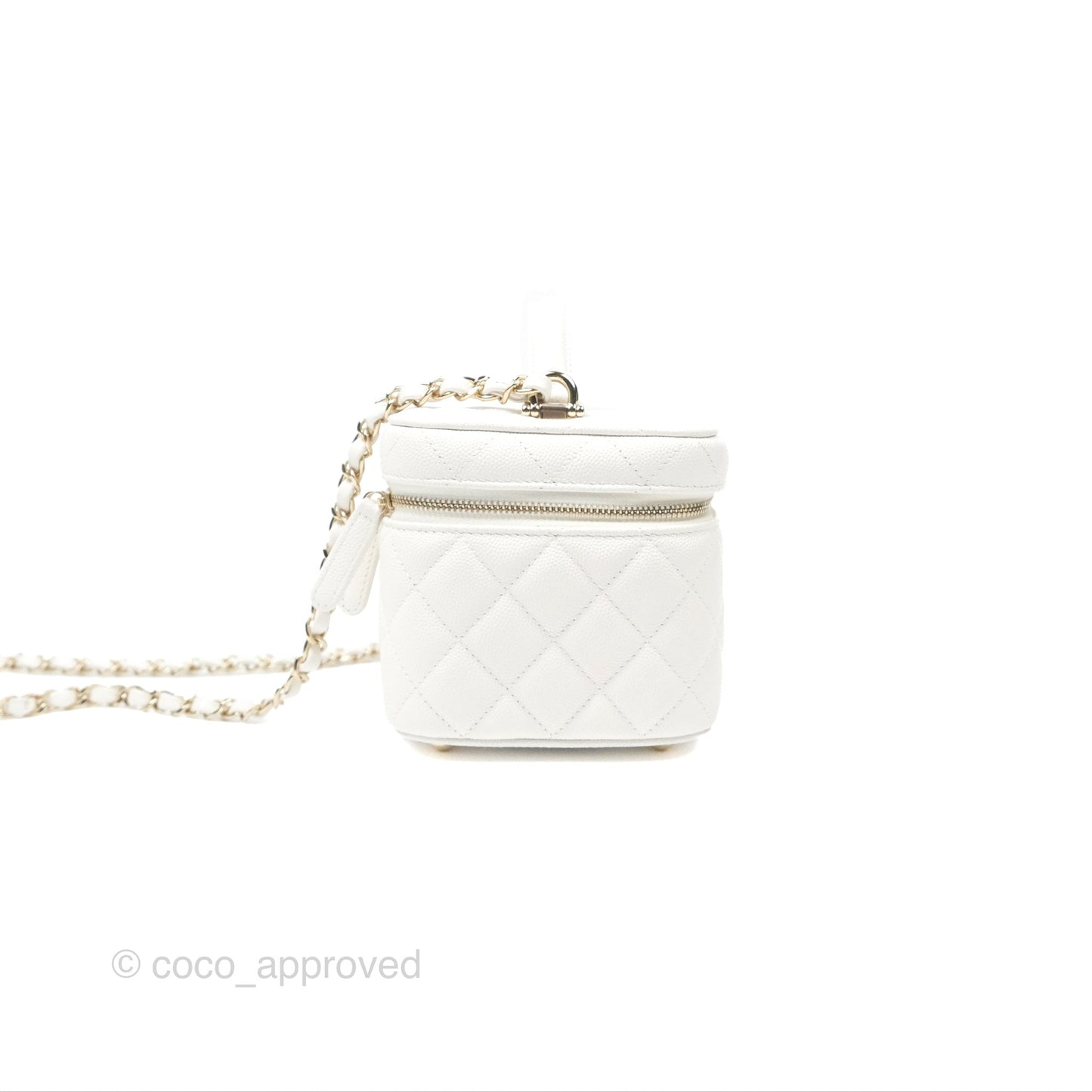 Chanel Quilted Top Handle Vanity Case White Caviar Gold Hardware