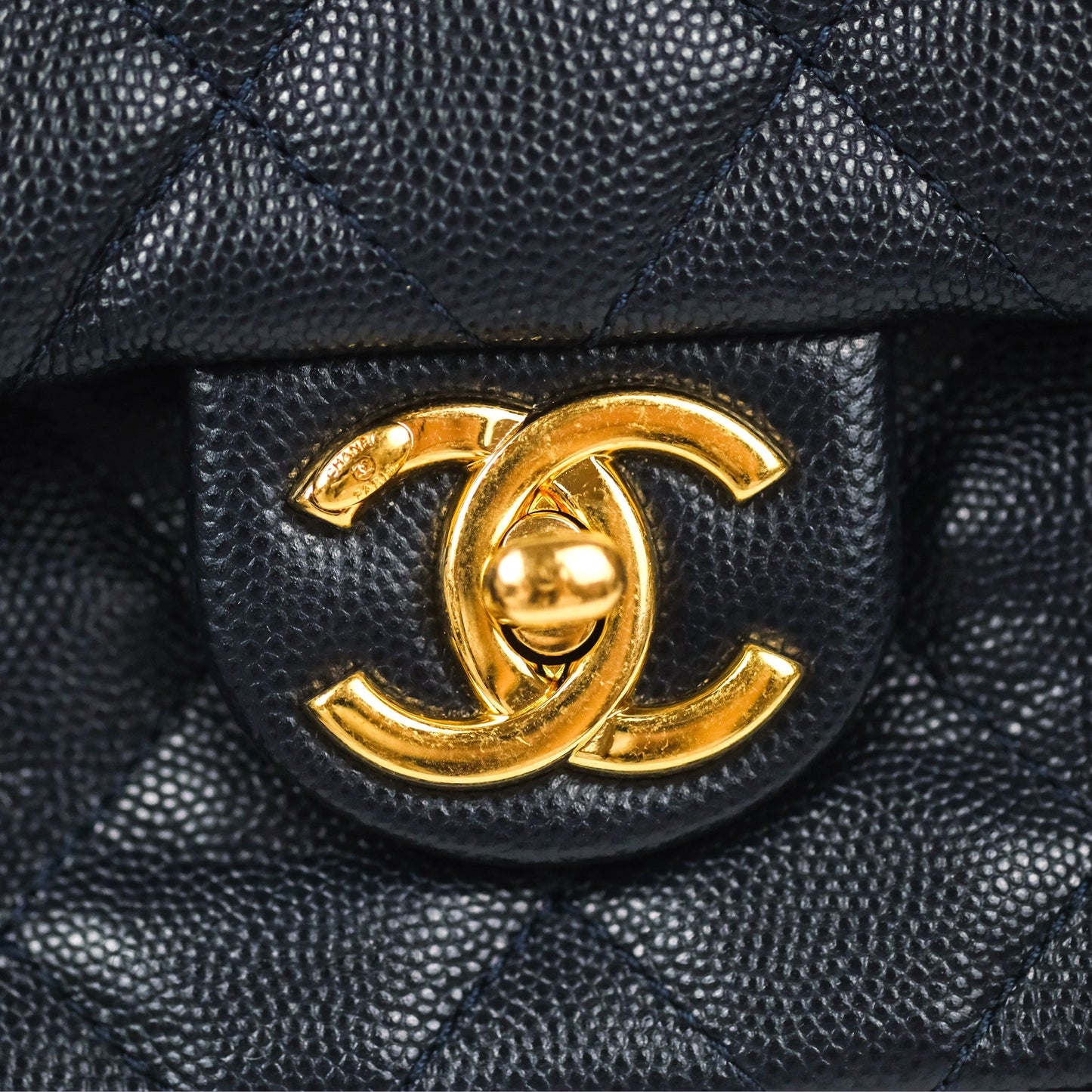 Chanel Quilted CC You Flap Navy Blue Caviar Gold Hardware 23C