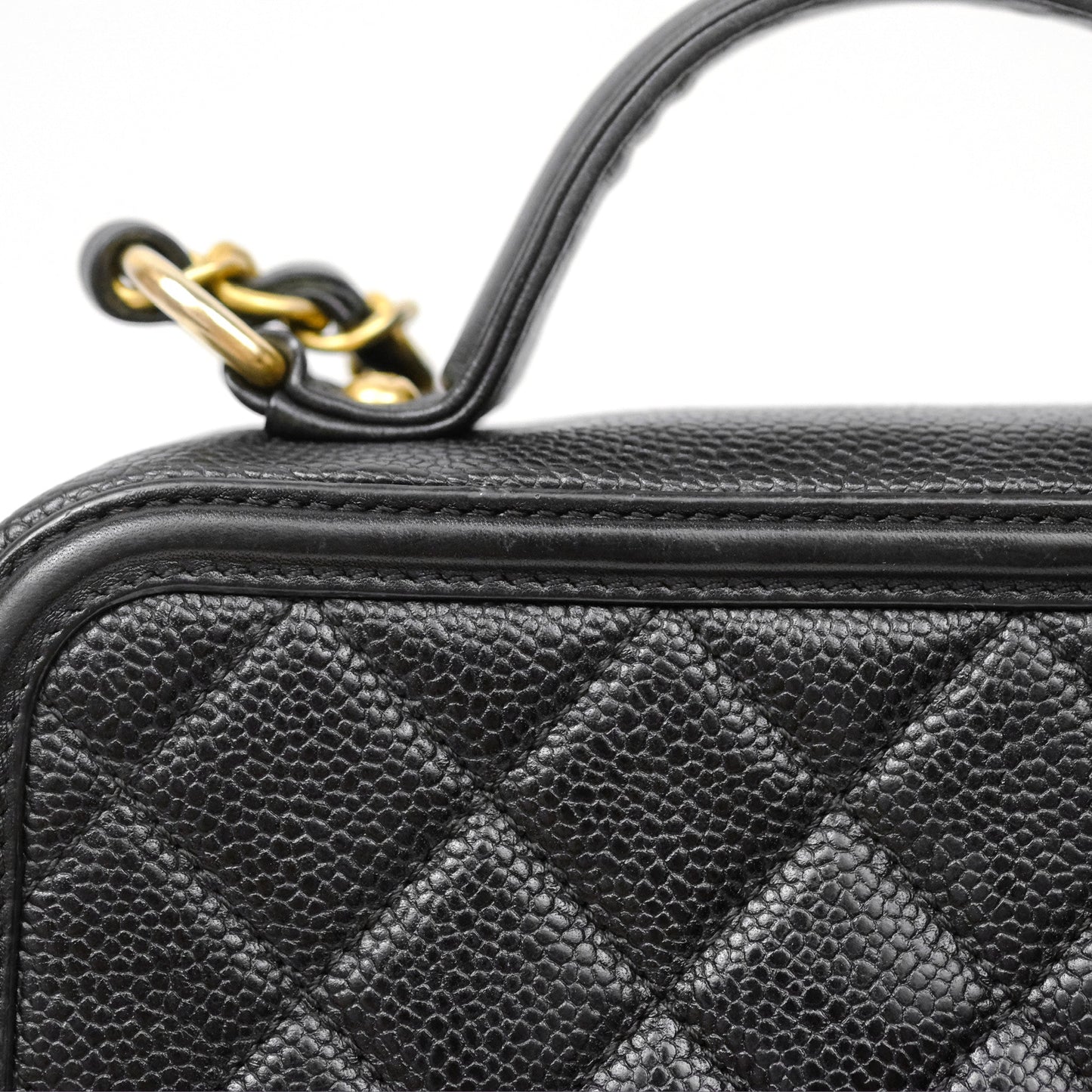 Chanel Quilted Medium CC Filigree Vanity Case Black Caviar Gold Hardware