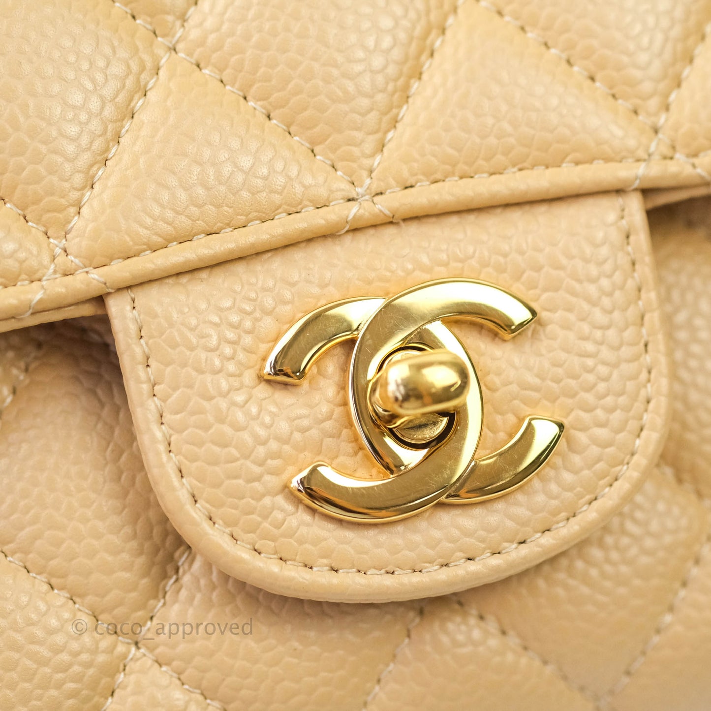 Chanel Classic M/L Medium Double Flap Beige Caviar Gold Hardware