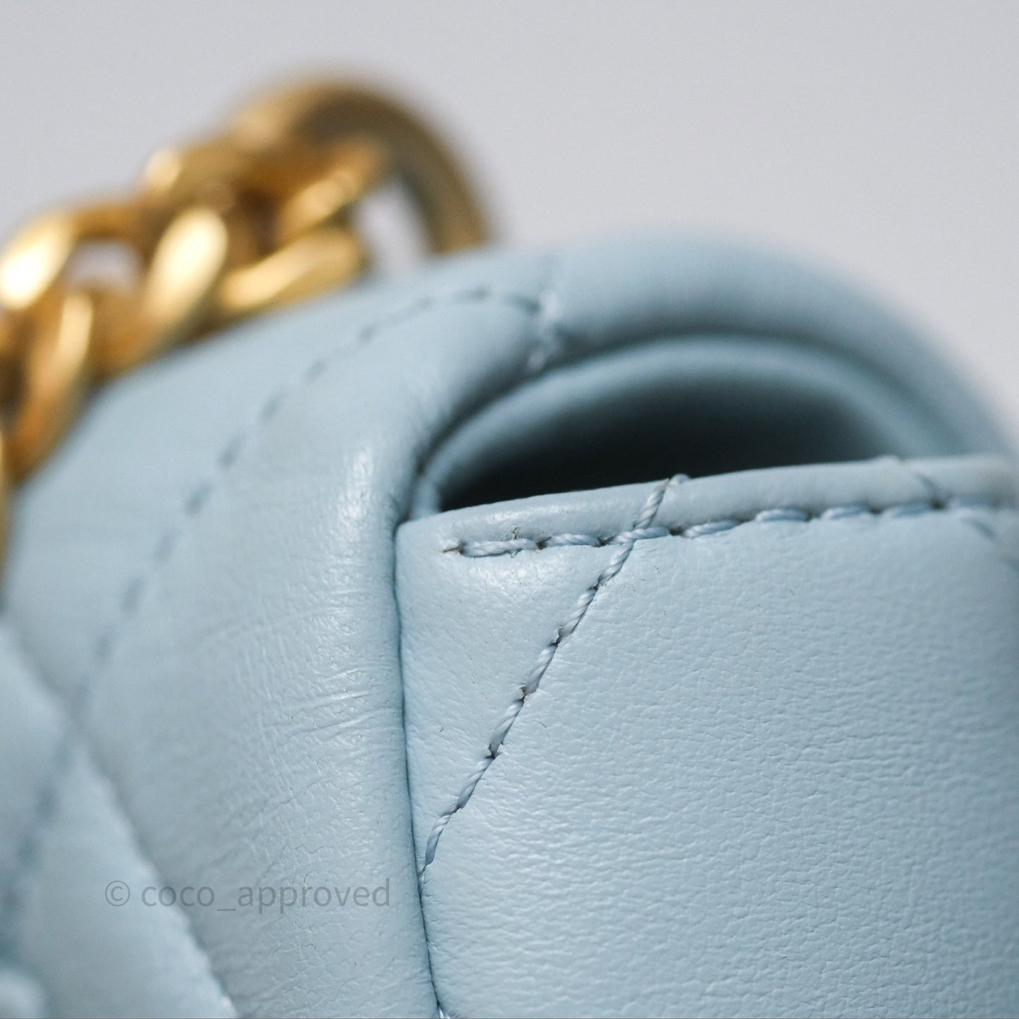 Chanel Quilted Enamel Pending CC Mini Square Flap Baby Blue Lambskin 22P