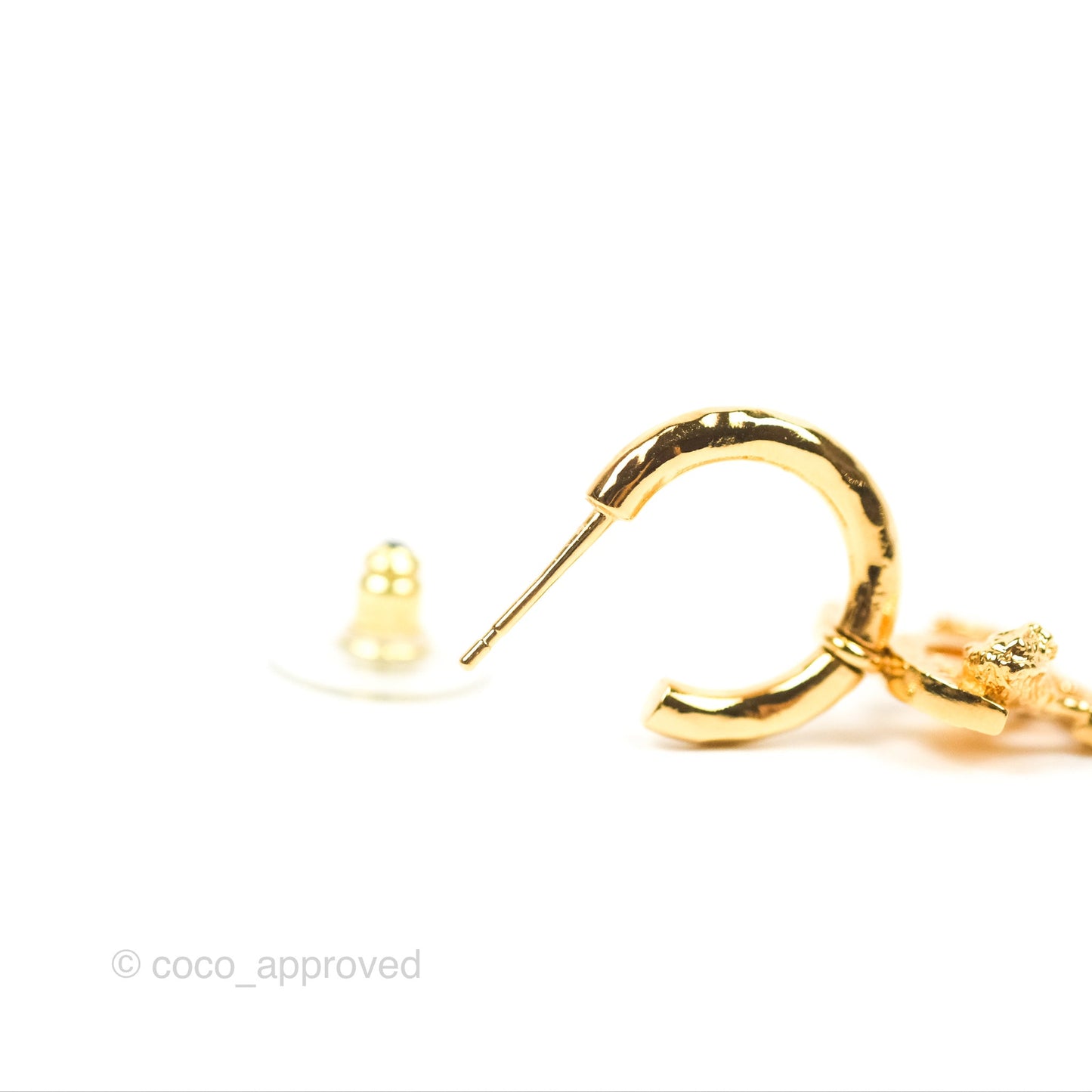 Chanel Lion CC Hoop Earrings Gold Tone 22A