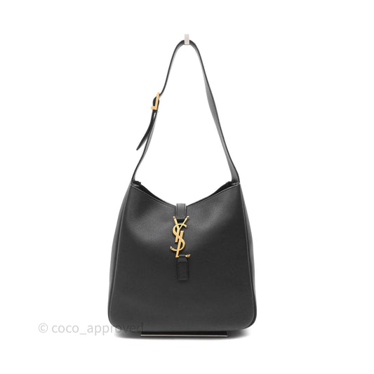 Saint Laurent LE 5 à 7 Supple Small Black Grained Leather Gold Hardware