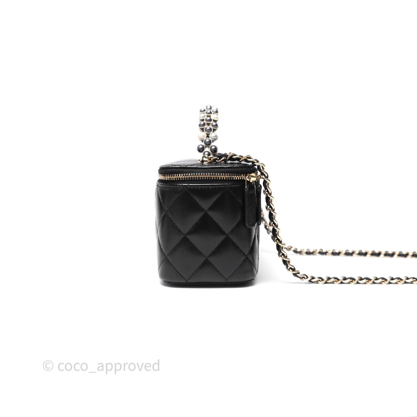 Chanel Vanity Rectangular Top Handle Black Shiny Lambskin Gold Hardware 24P