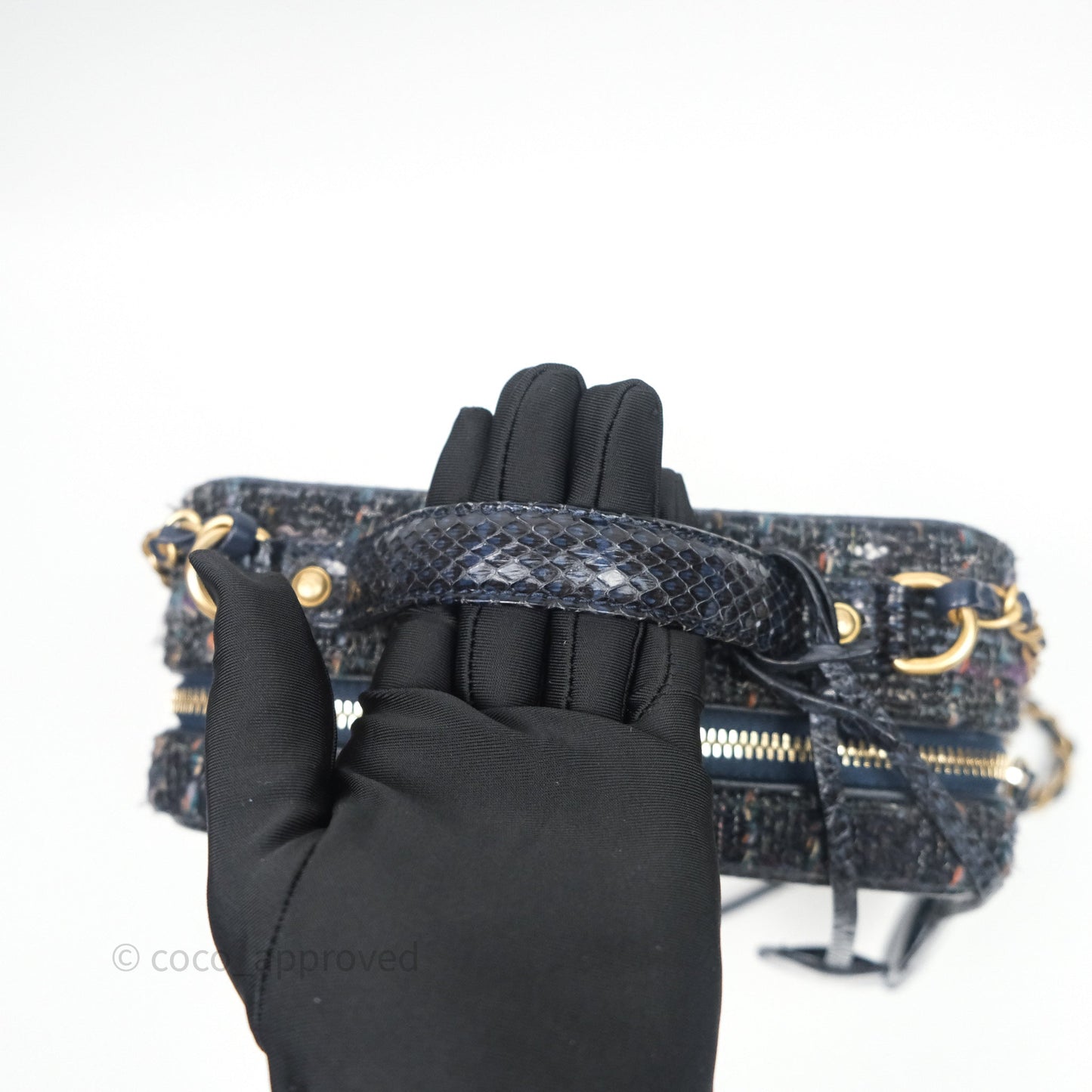 Chanel Medium CC Filigree Vanity Case Navy Tweed Python