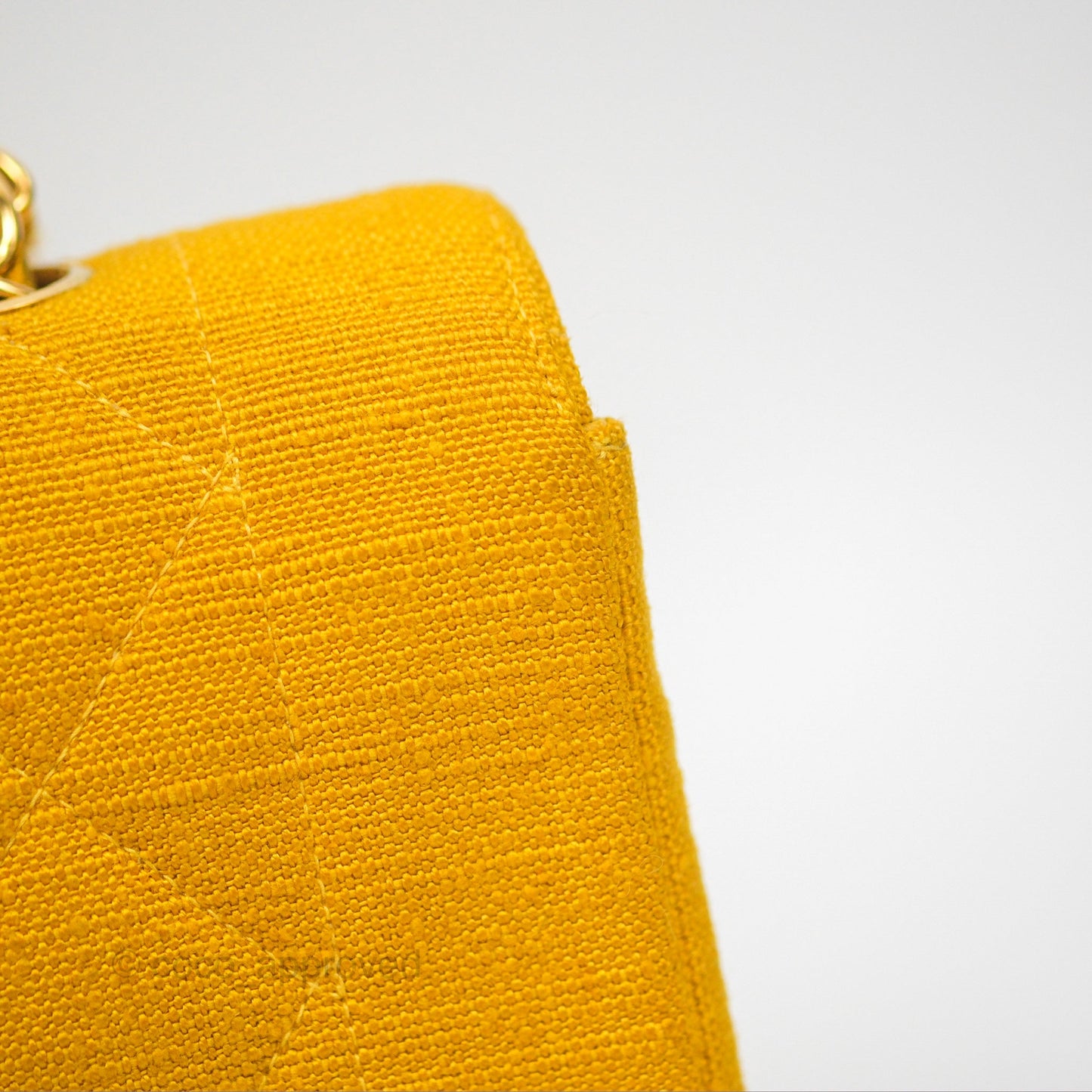 Chanel Vintage Small Classic Diana Flap Bag Yellow Linen Fabric 24K Gold Hardware