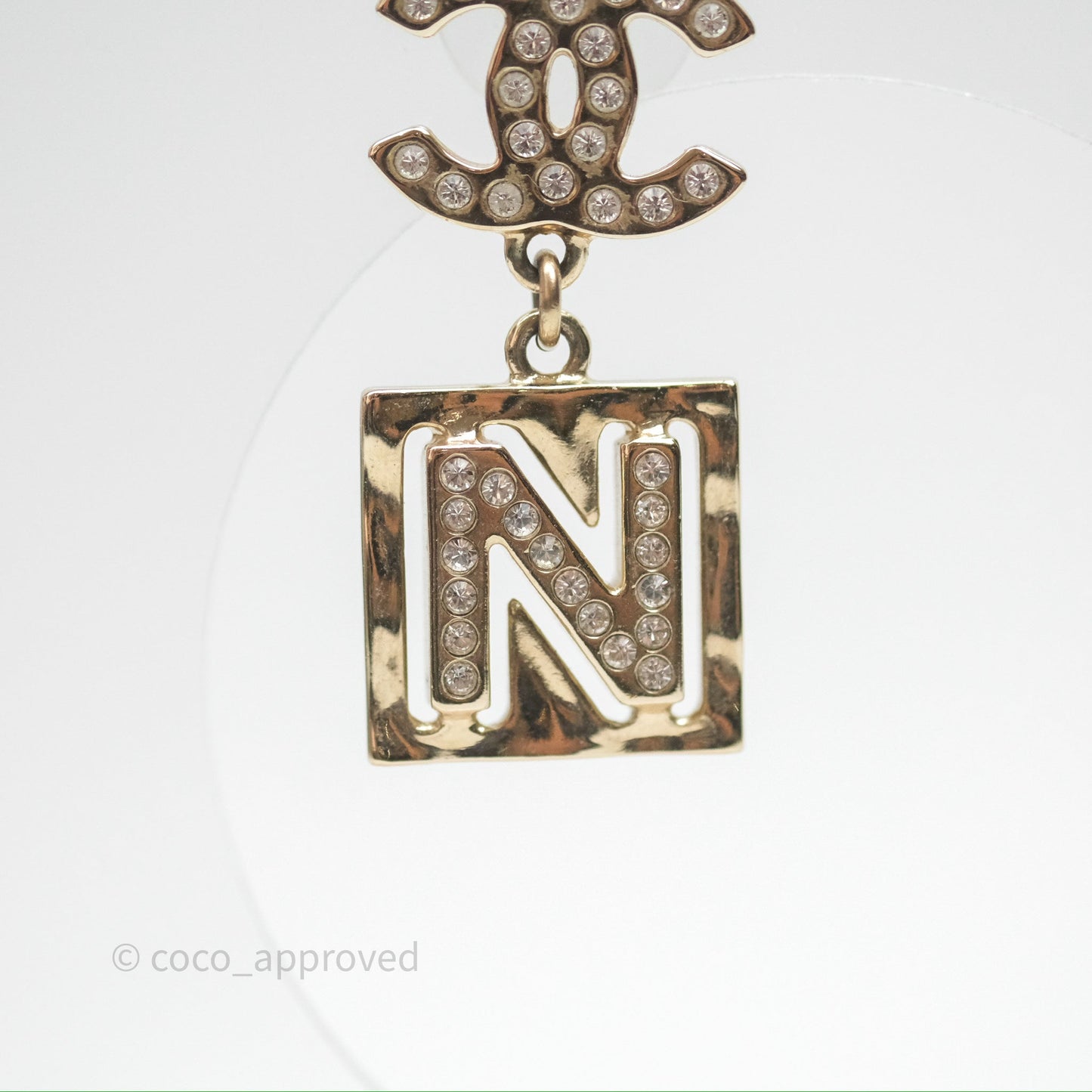 Chanel Crystal CC No.5 Drop Earrings Gold Tone 22S