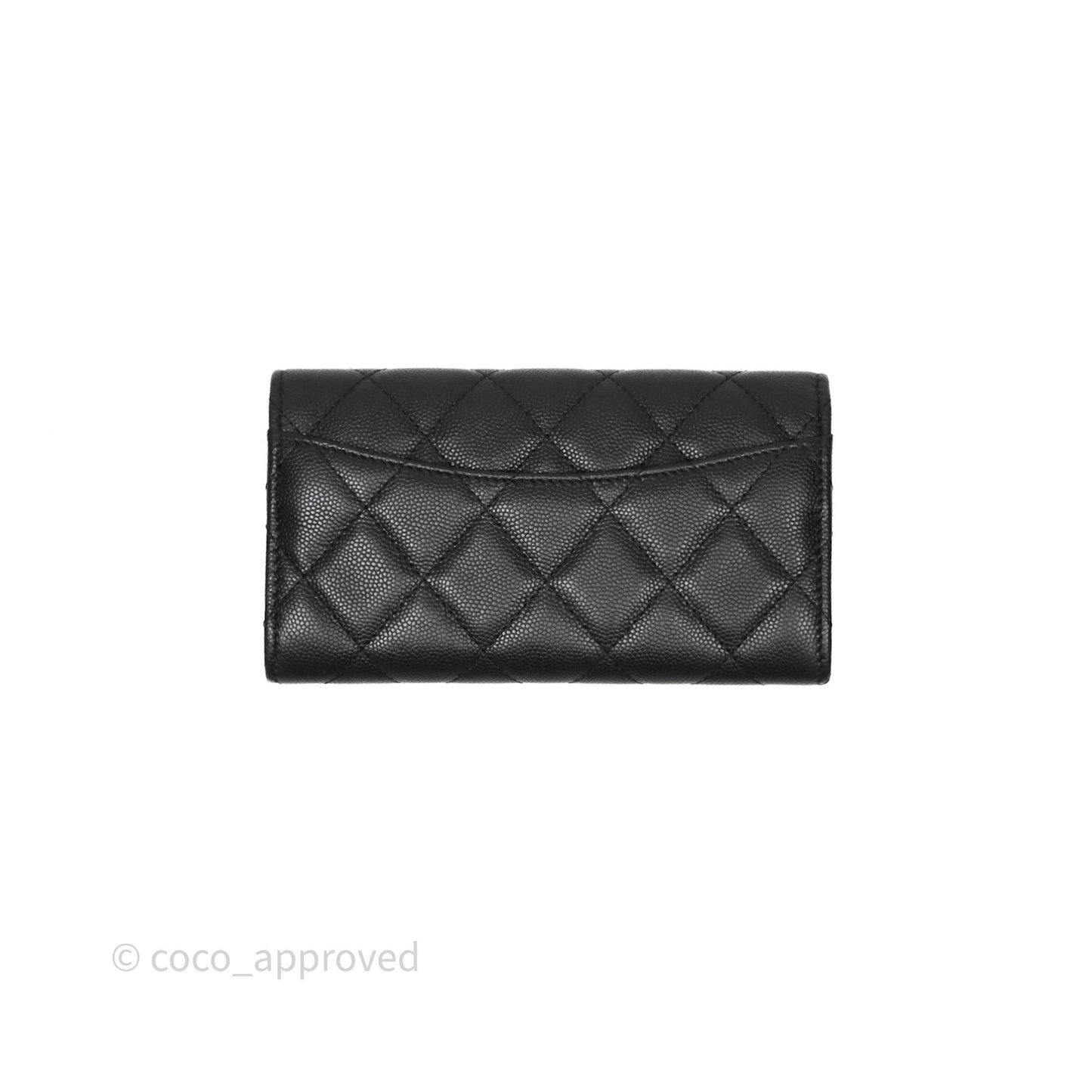 Chanel Classic Long Black Caviar Flap Wallet Silver Hardware