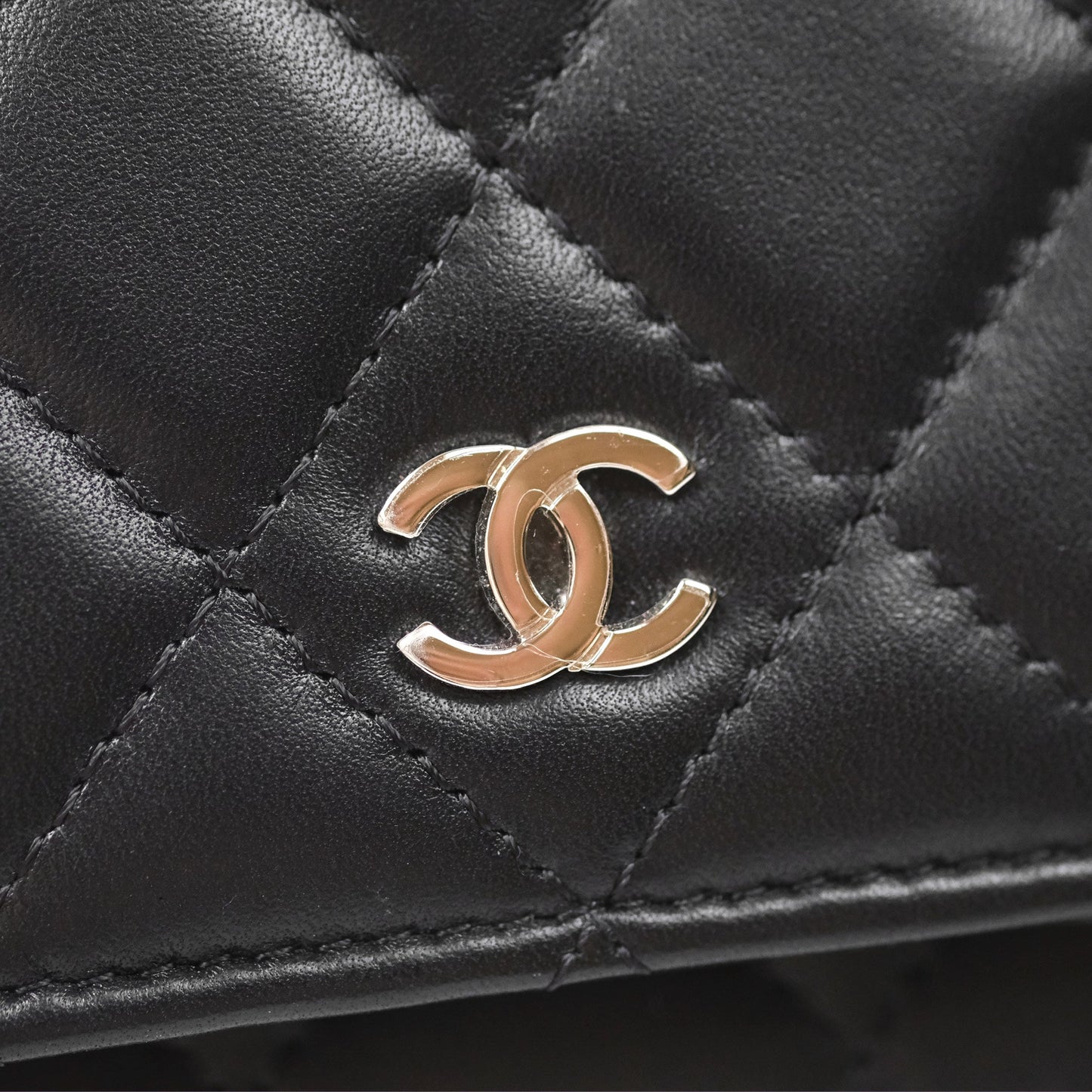 Chanel Quilted Mini Wallet on Chain WOC Black Lambskin Silver Hardware