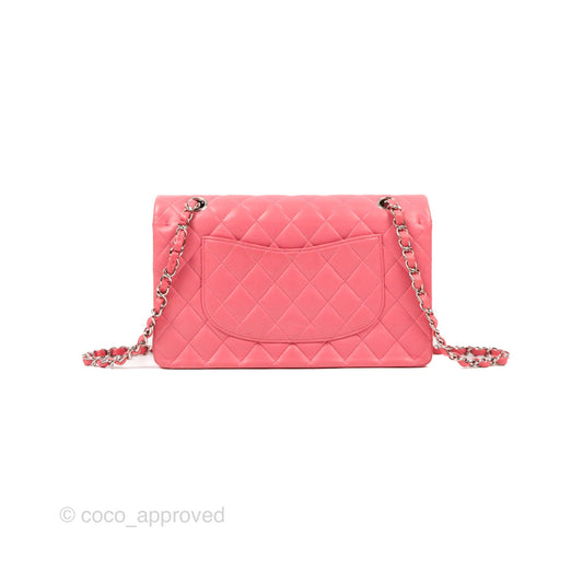 Chanel Classic M/L Medium Flap Quilted Pink Lambskin Silver Hardware