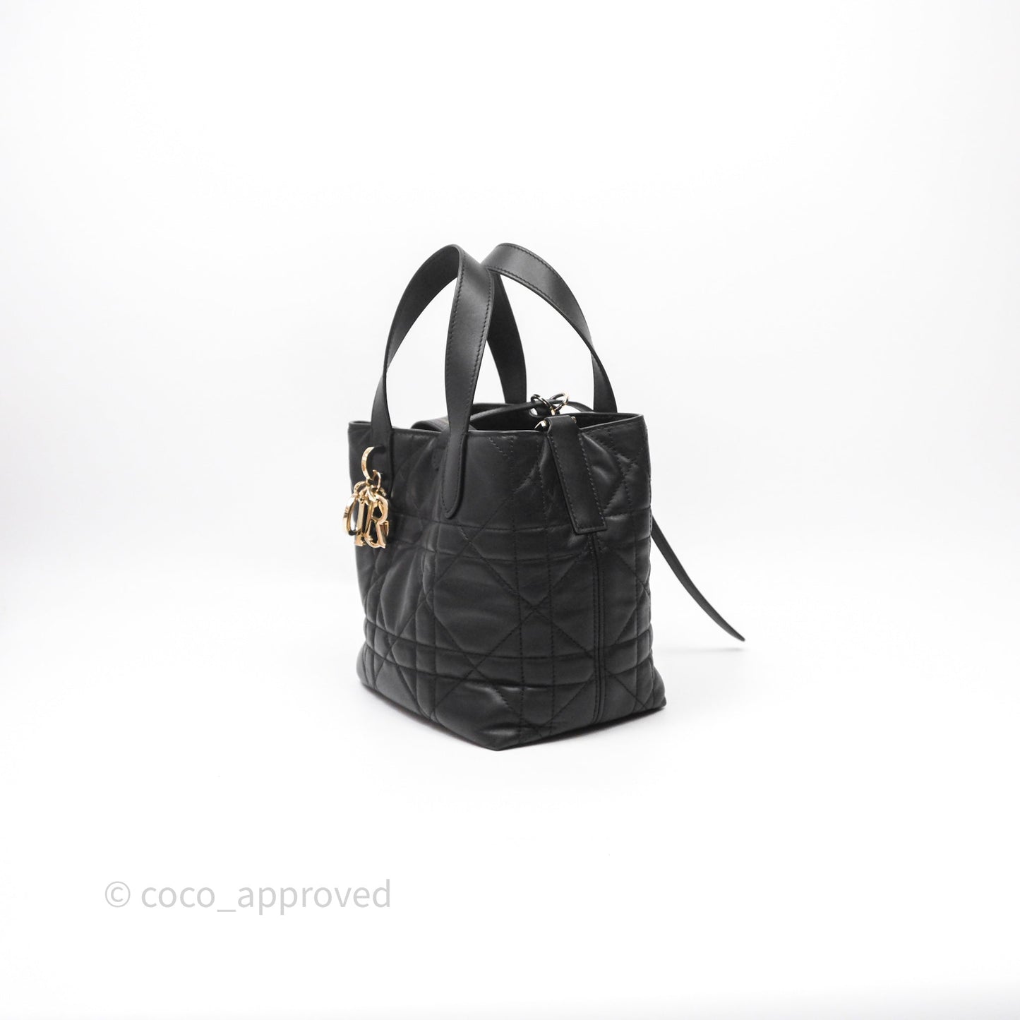 Christian Dior Small Toujours Vertical Tote Bag Black Macrocannage Calfskin Gold Hardware