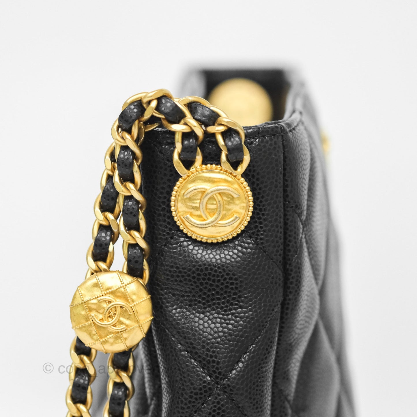 Chanel Twist Your Buttons Hobo Bag Black Shiny Soft Caviar Aged Gold Hardware 22A