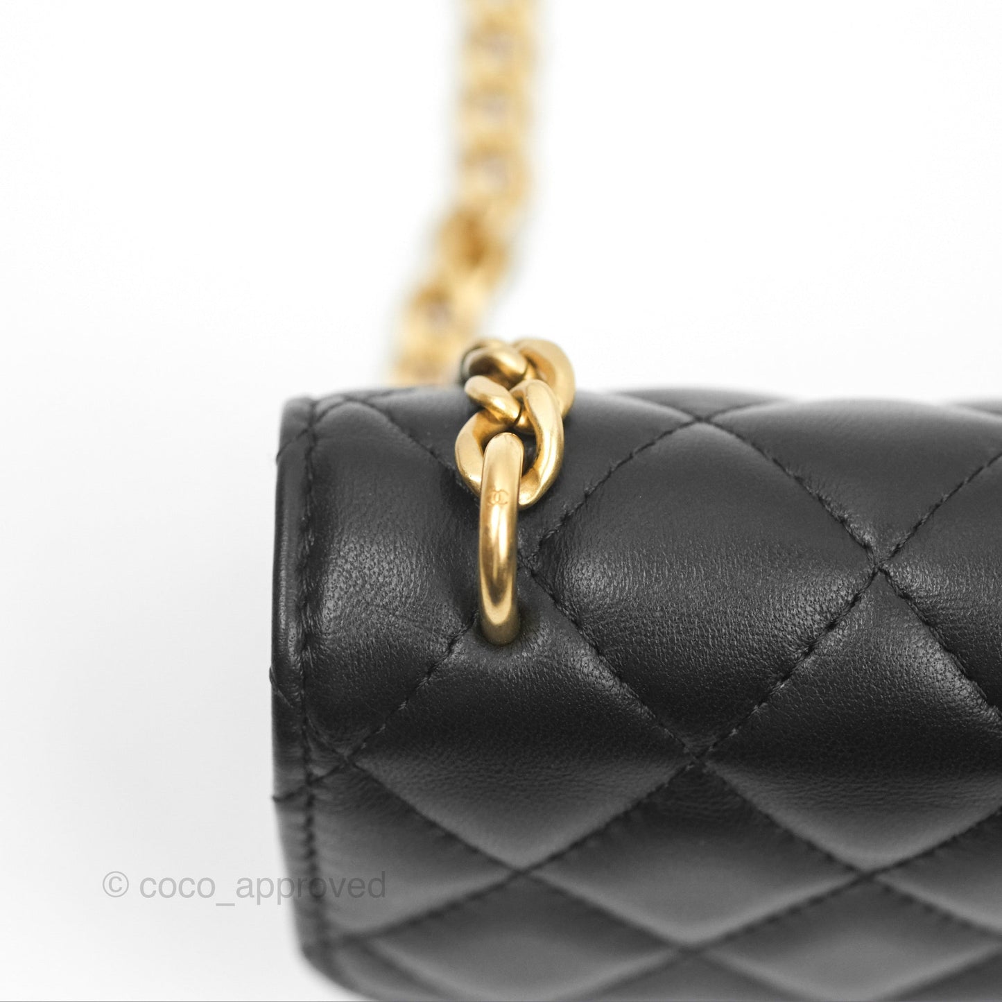 Chanel Mini WOC Phone Holder with Camellia Adjustable Chain Black Lambskin
