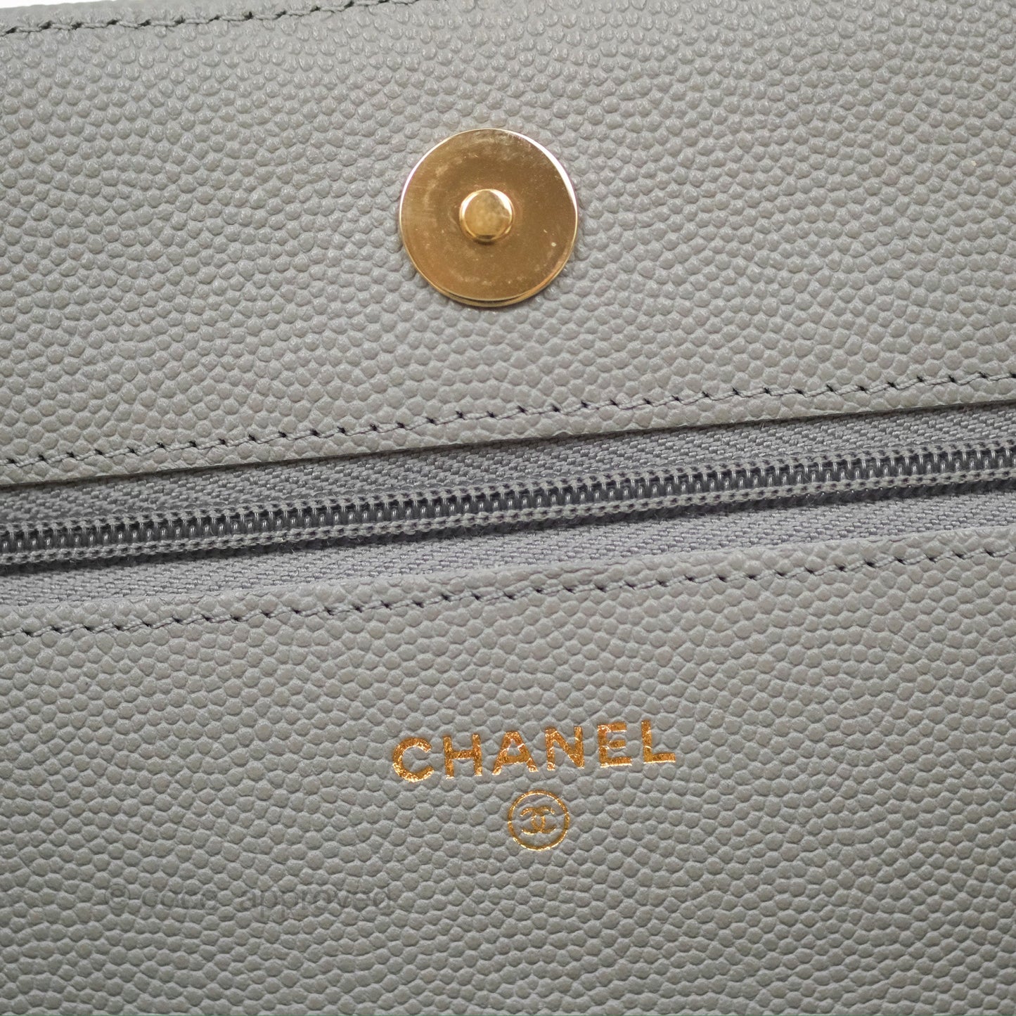 Chanel Classic Wallet on Chain WOC Quilted Grey Caviar Gold Hardware