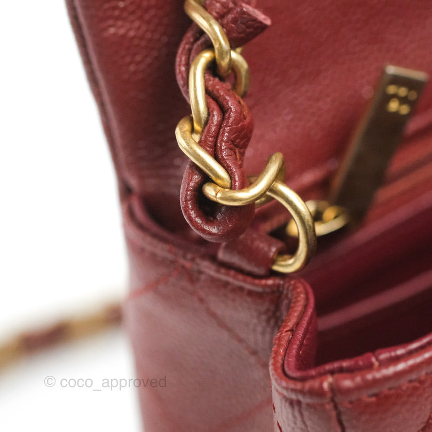 Chanel Classic Quilted Mini Rectangular Flap Iridescent Burgundy Caviar Aged Gold Hardware