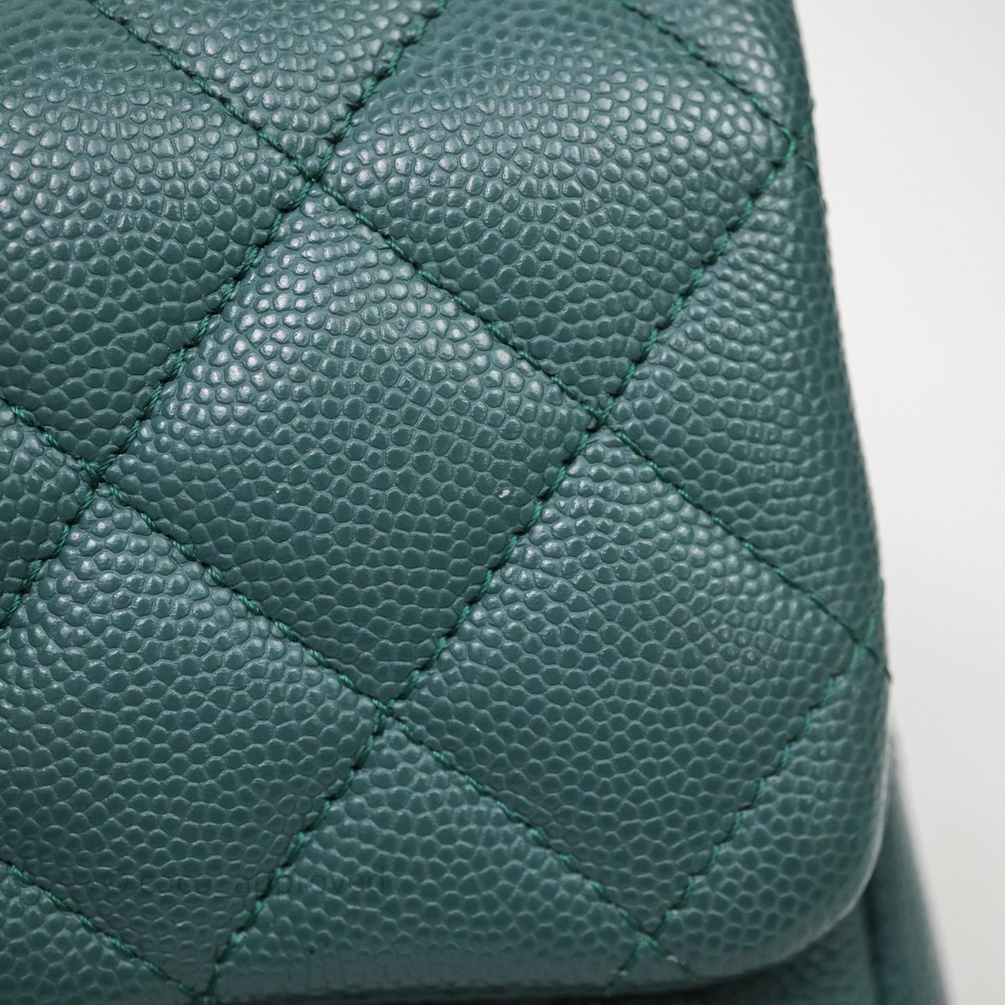 Chanel Quilted Mini Square Flap Dark Green Caviar Silver Hardware