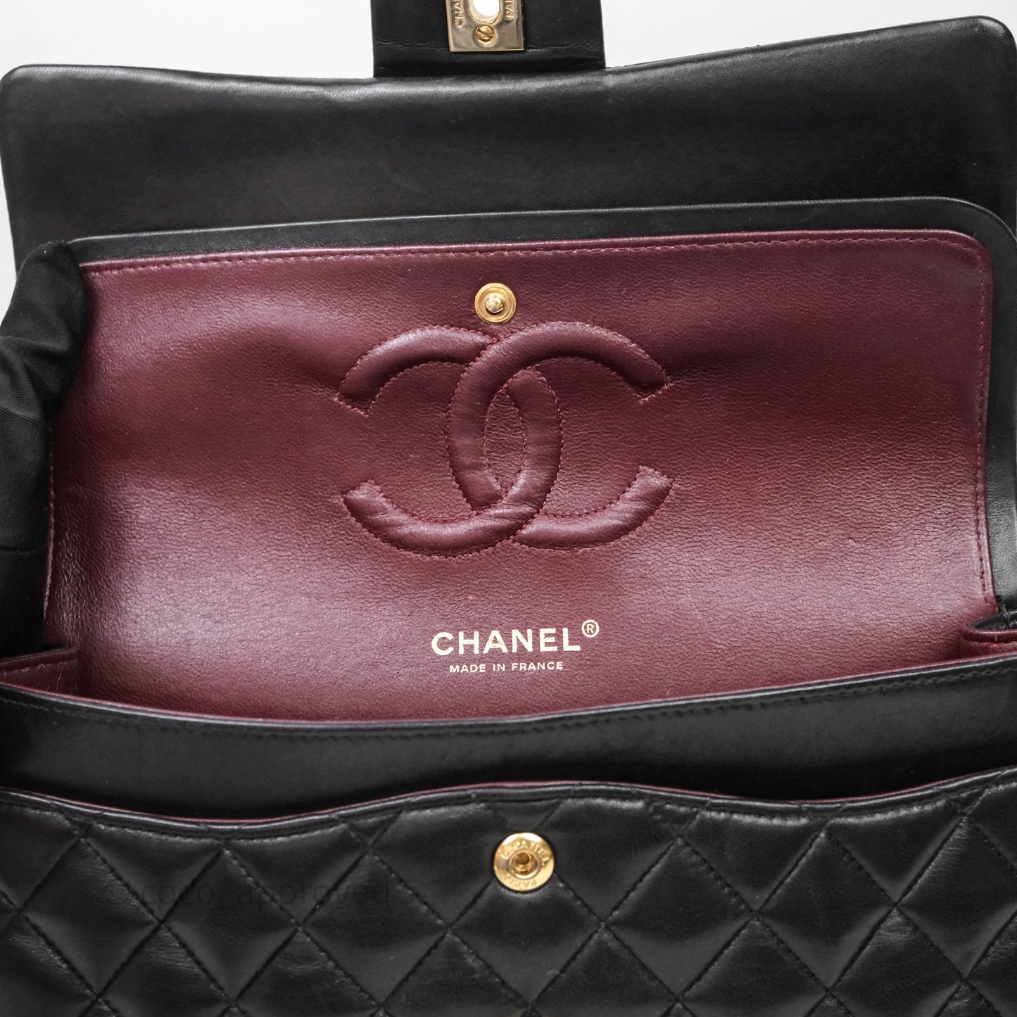 Chanel Vintage Classic M/L Medium Double Flap Black Lambskin 24K Gold Hardware